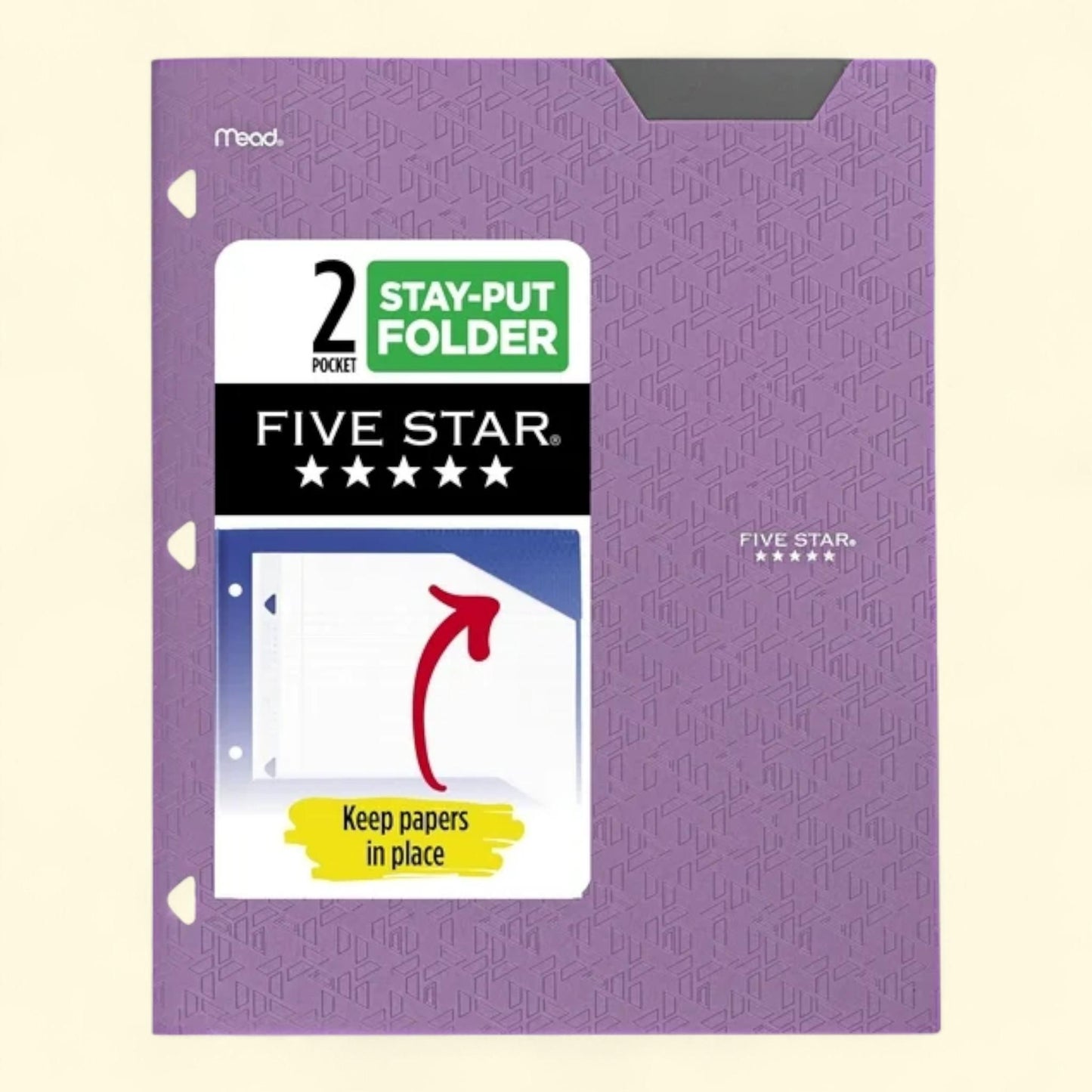 Five Star Stay-Put Plastic Folder, Amethyst Purple, 2-Pocket