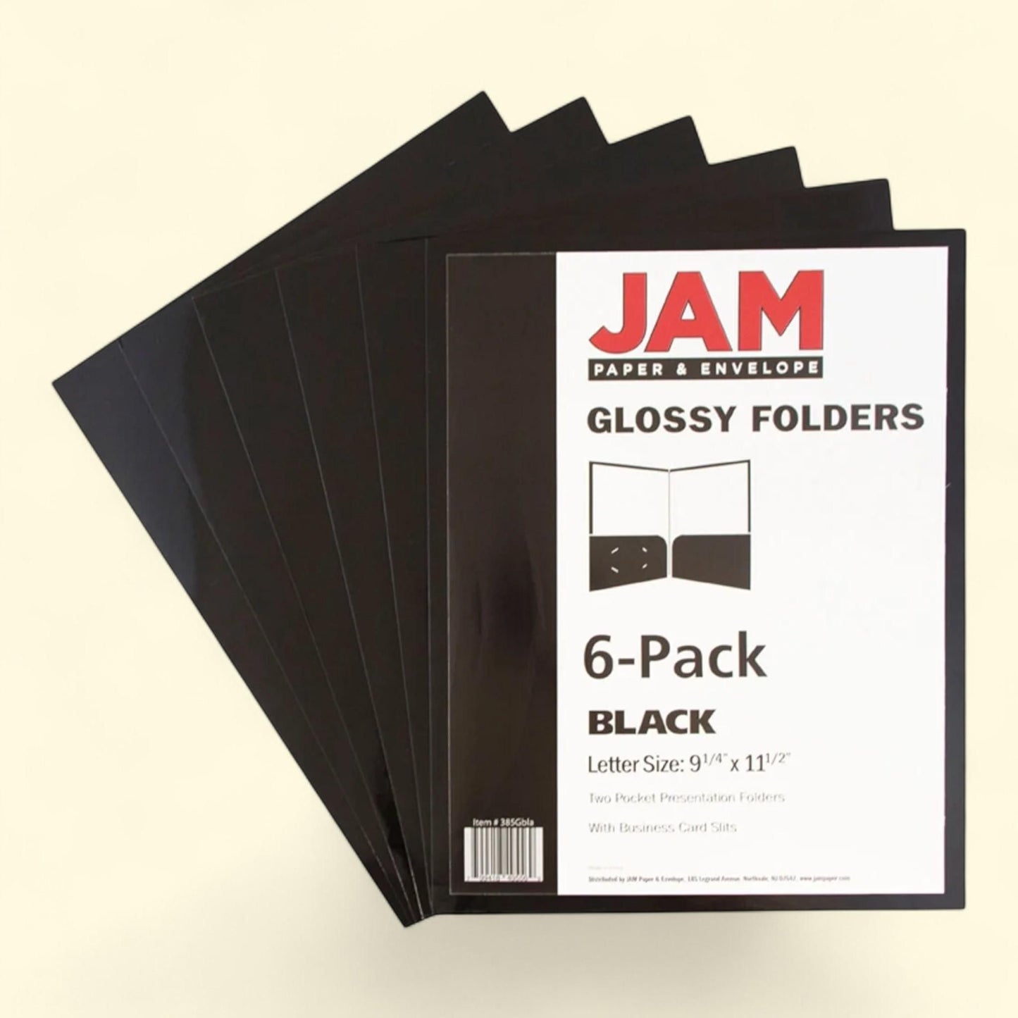 JAM Paper Glossy Two Pocket Folders, Black, 6 Pack