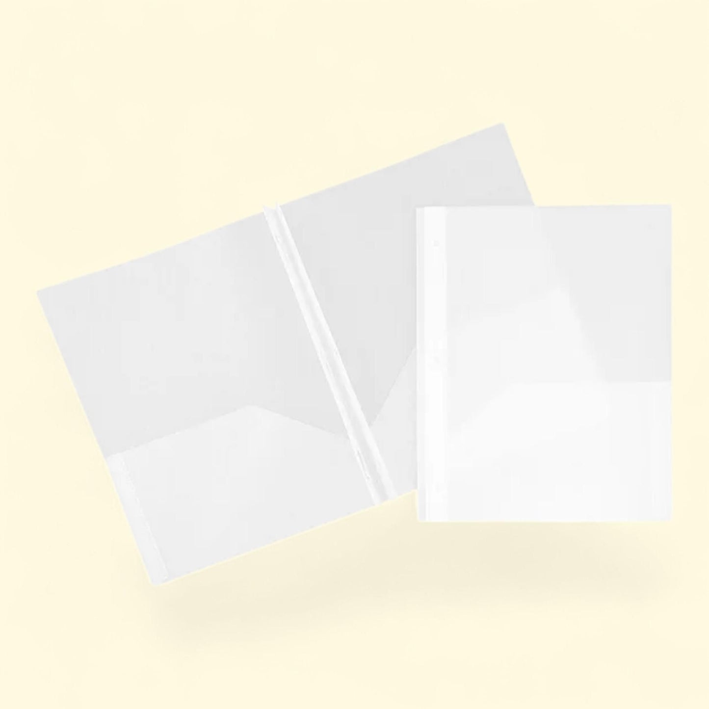 JAM Paper School POP Folders, Plastic 2 Pocket with Metal Prongs Fastener Clasps, Clear