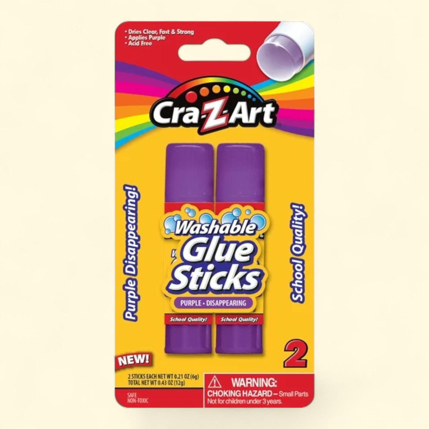 Cra-Z-Art Glue Sticks, Disappearing Purple, 2 Count, 1.5oz