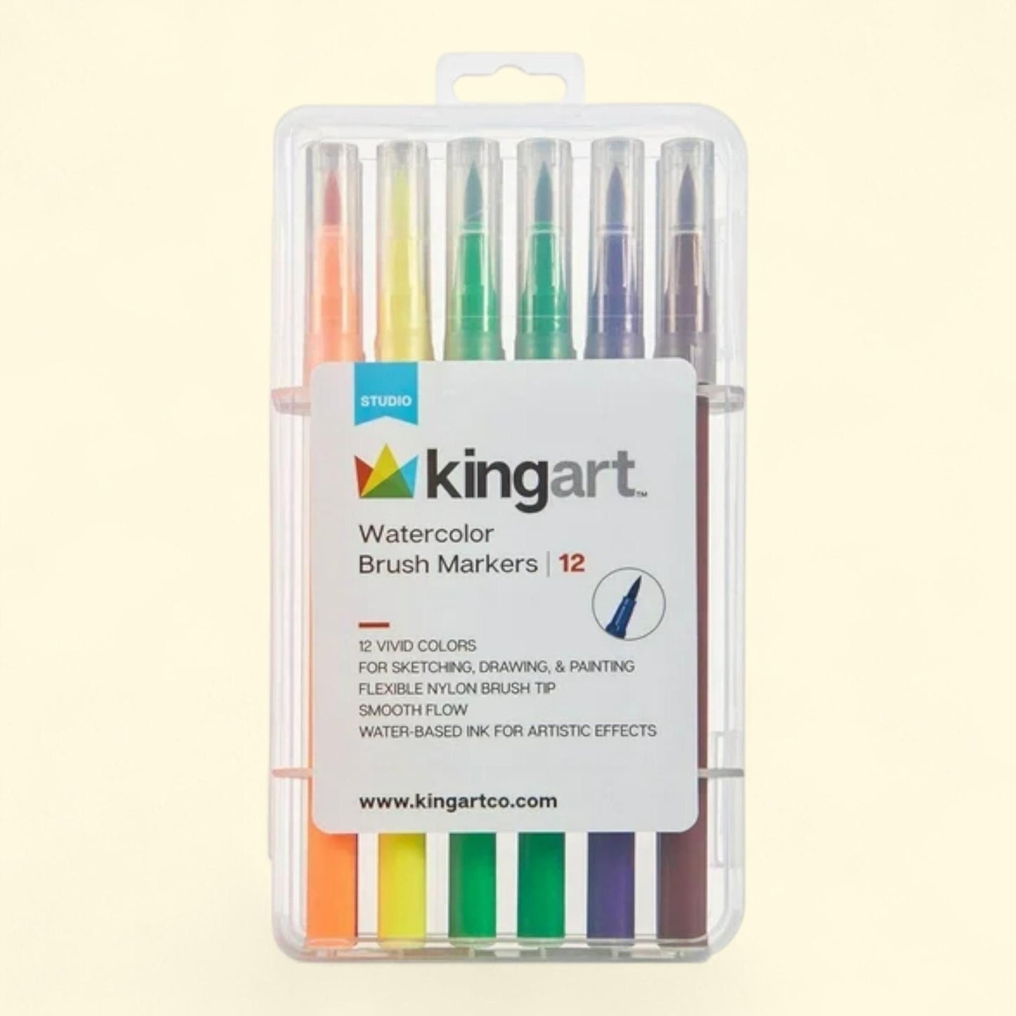 KINGART Studio, Watercolor Brush Markers, 12 Colors