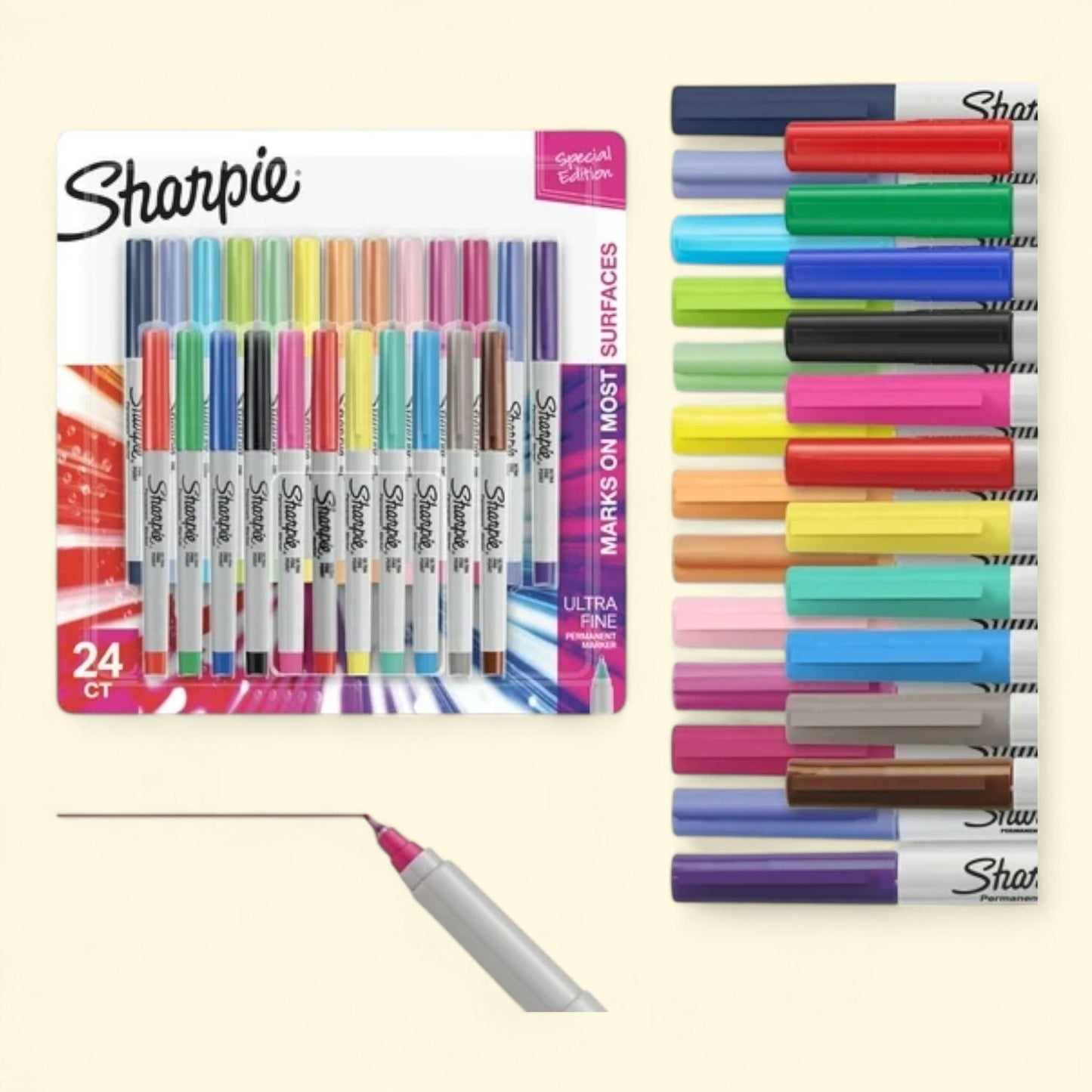 Sharpie Color Burst Permanent Markers, Ultra Fine Point, 24 Count