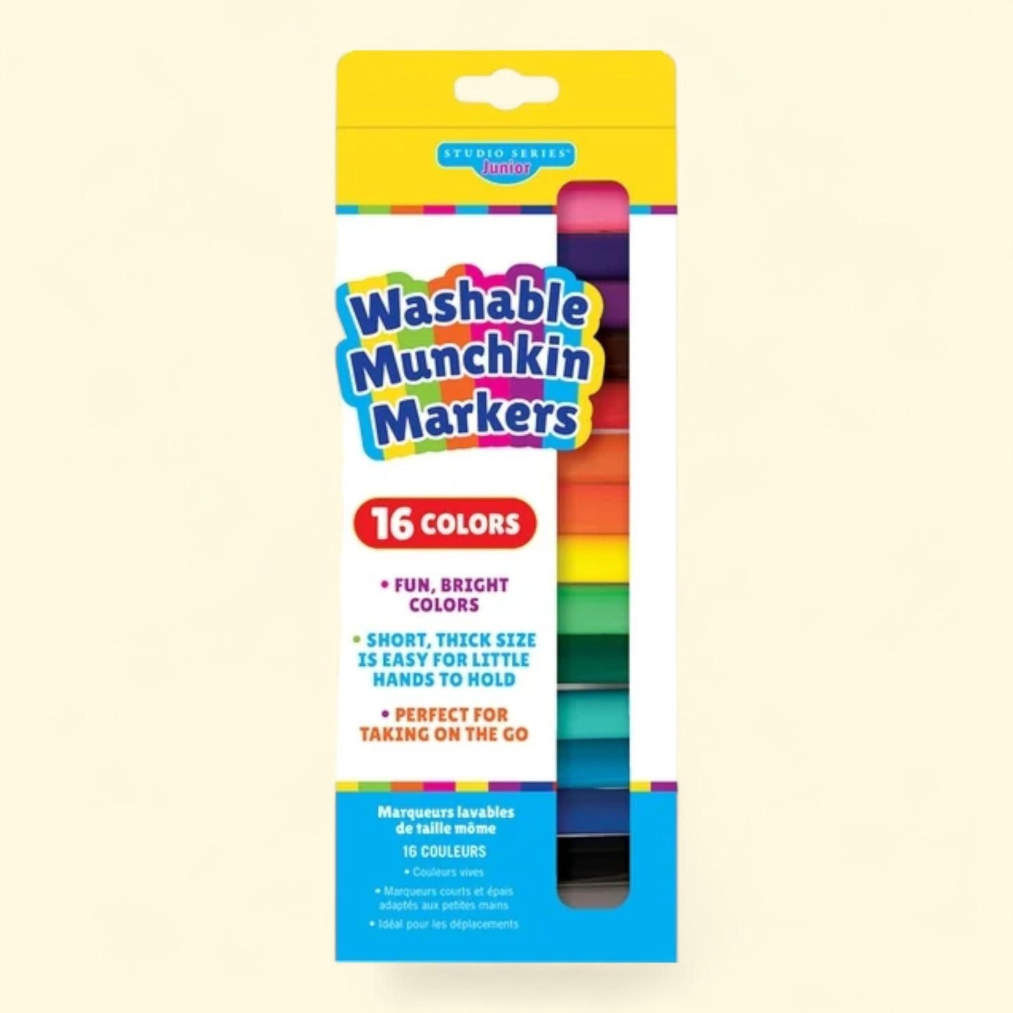 Studio Series, Jr. Washable Munchkin Markers, Set of 16, Easy-To-Clean, Water-Soluble Colors, Hardcover