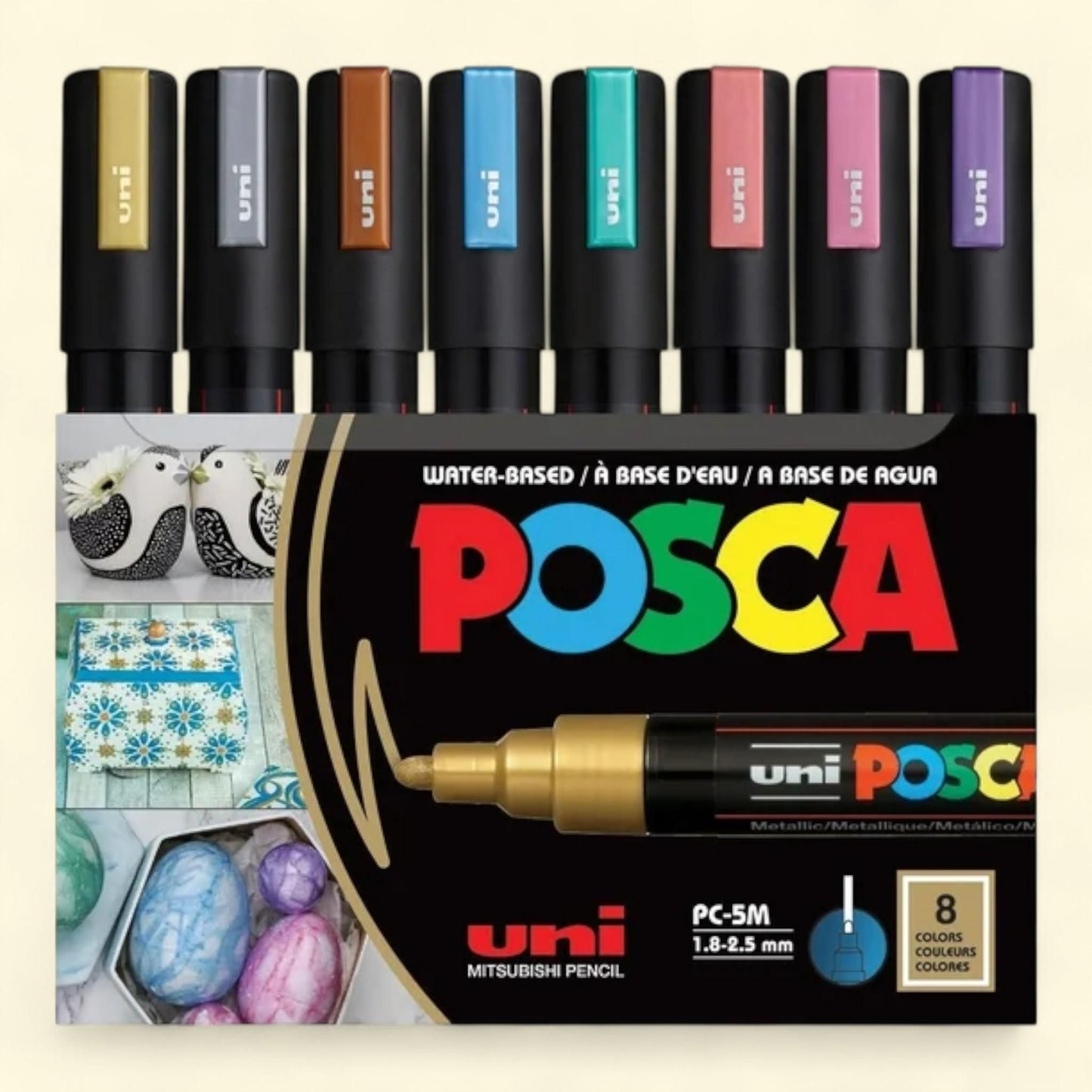 Uni Posca PC-5M Paint Markers, Metallic Colors, 8 Pack