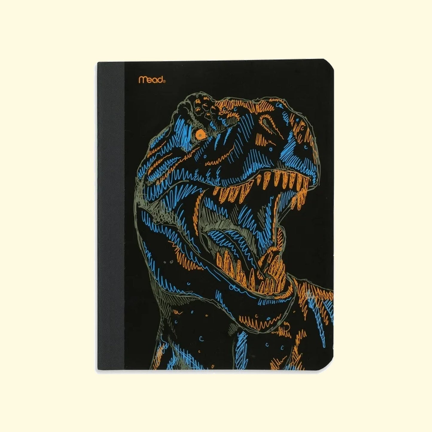 Notebook with dinosaur design on a black background