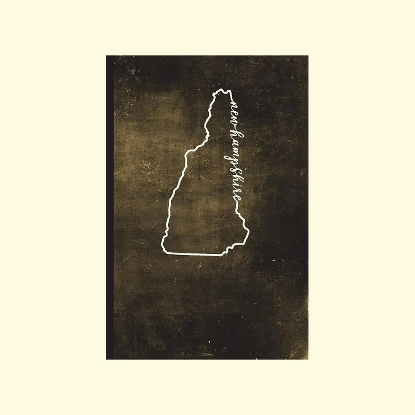 Outline of New Hampshire on a textured brown background