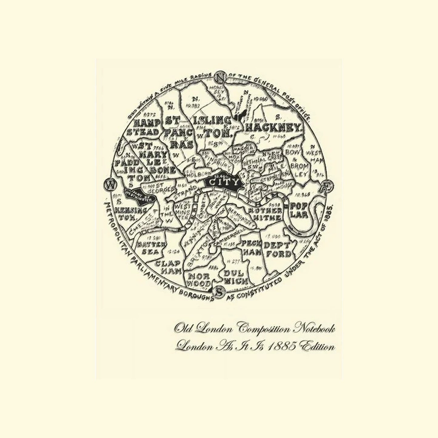 Vintage map of London on a beige background with text