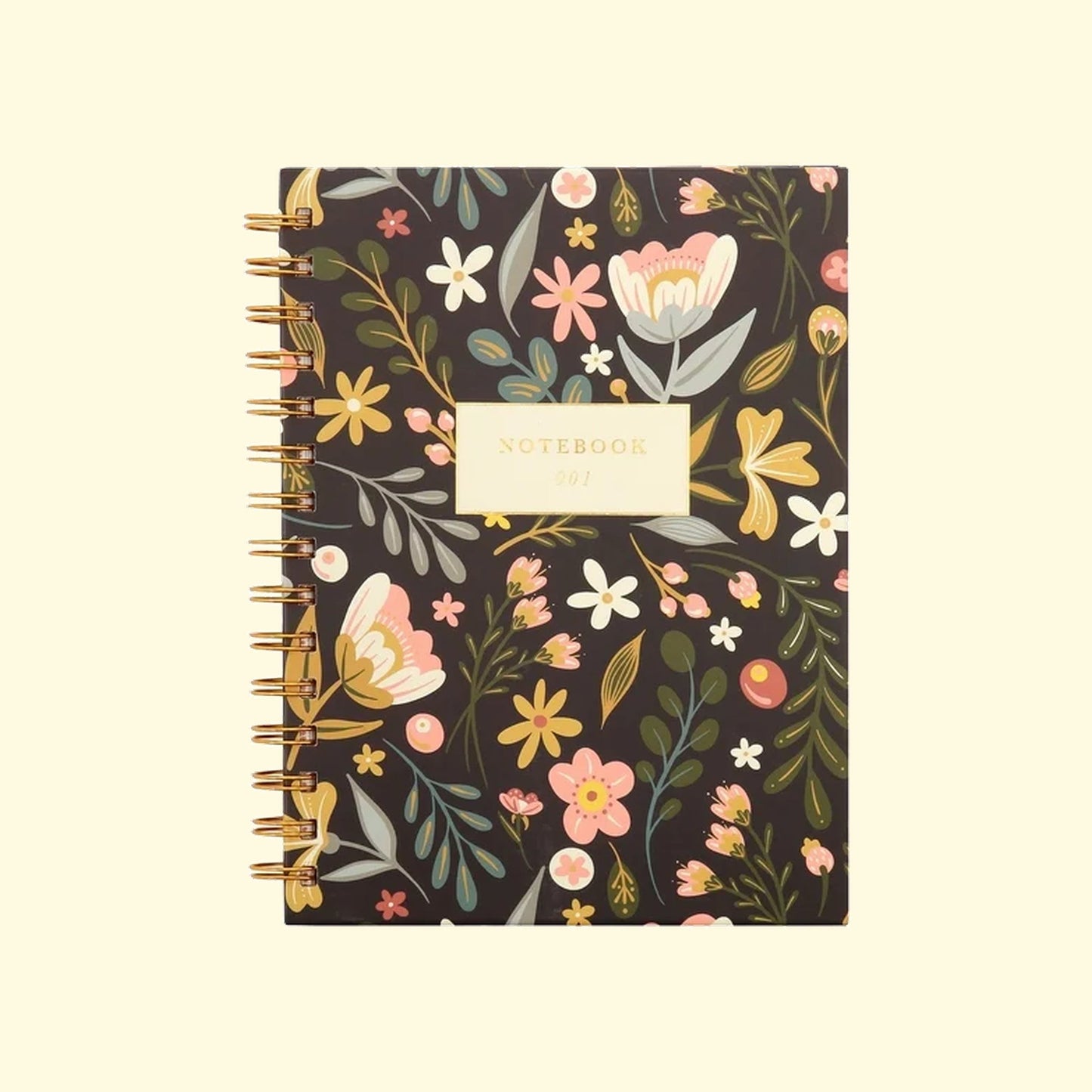 Floral notebook with a dark background on a beige background