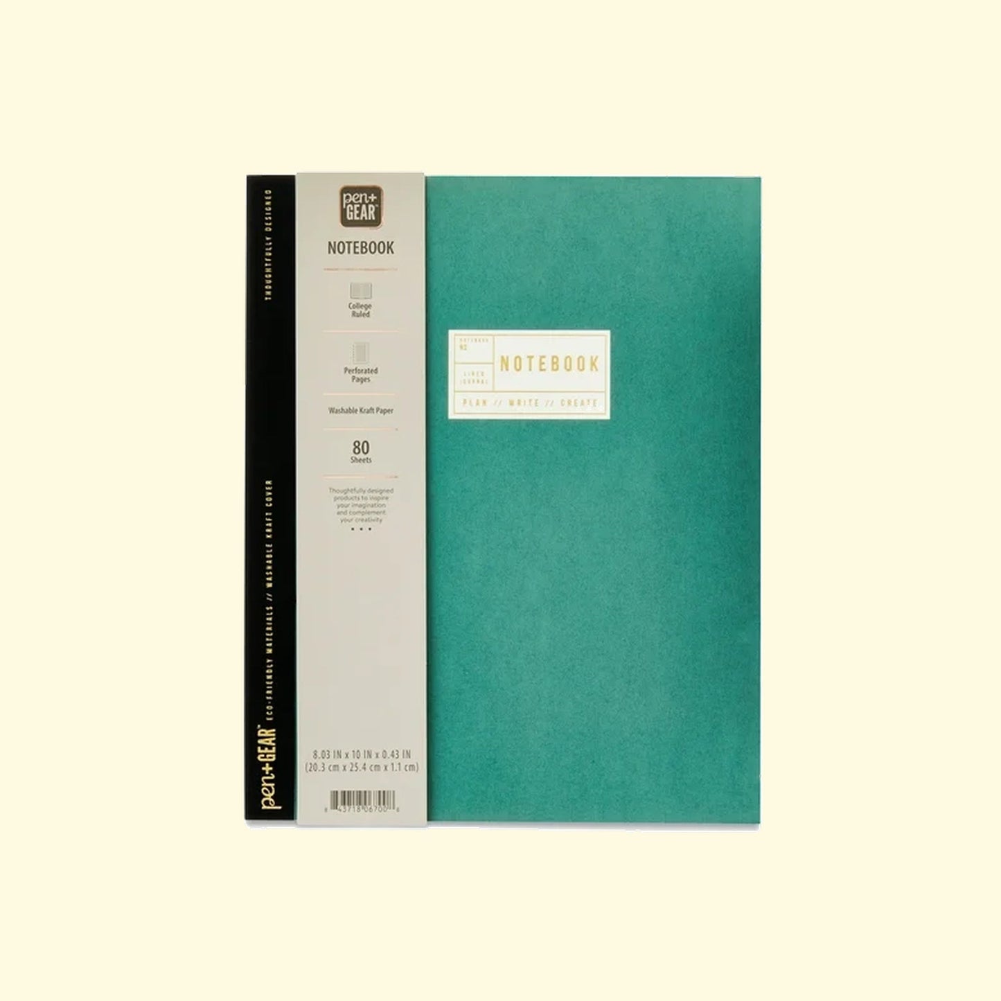 Green notebook with a label
