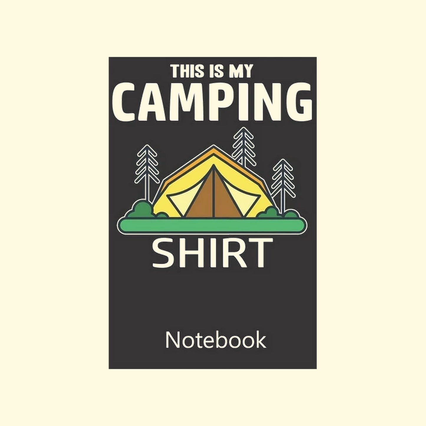 Notebook cover with camping design and text