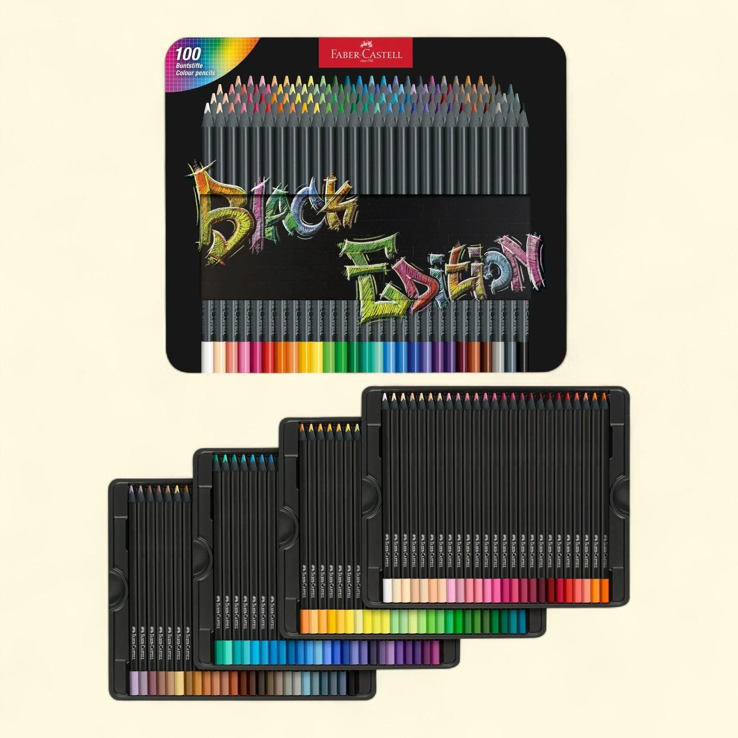 Faber-Castell Color Pencils Black Edition: 100 Count Tin — authentic US product shipped worldwide by Treatspree