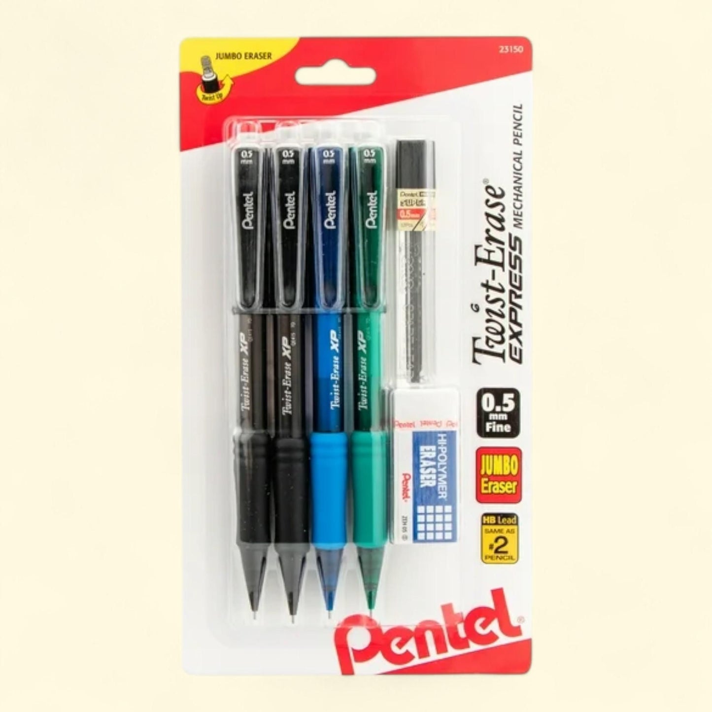 Pentel Twist-Erase Express Mechanical Pencil 0.5mm, Pack of Four Assorted Barrel Colors 6 Pieces