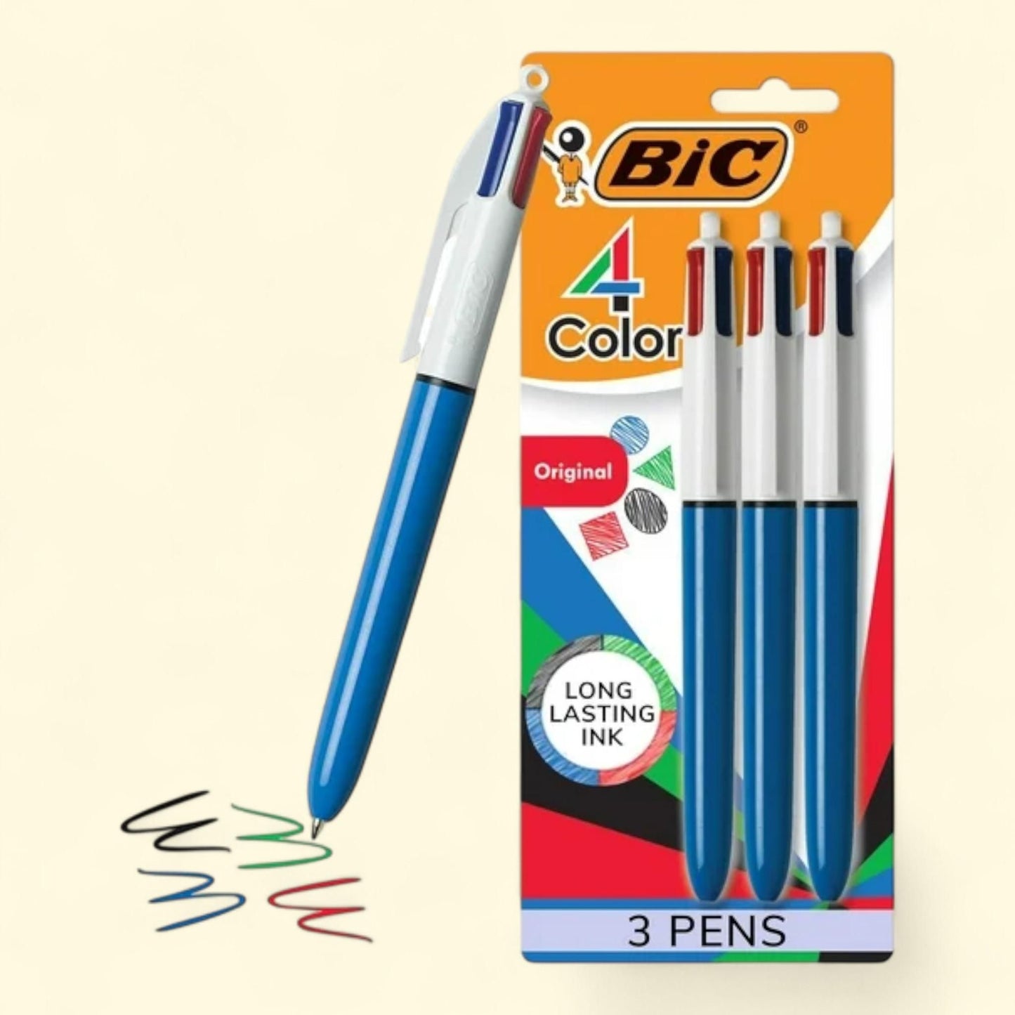 BIC 4 Color Ball Pen, Medium Point, 1.0 mm, Assorted Ink, 3 Count — authentic US product shipped worldwide by Treatspree