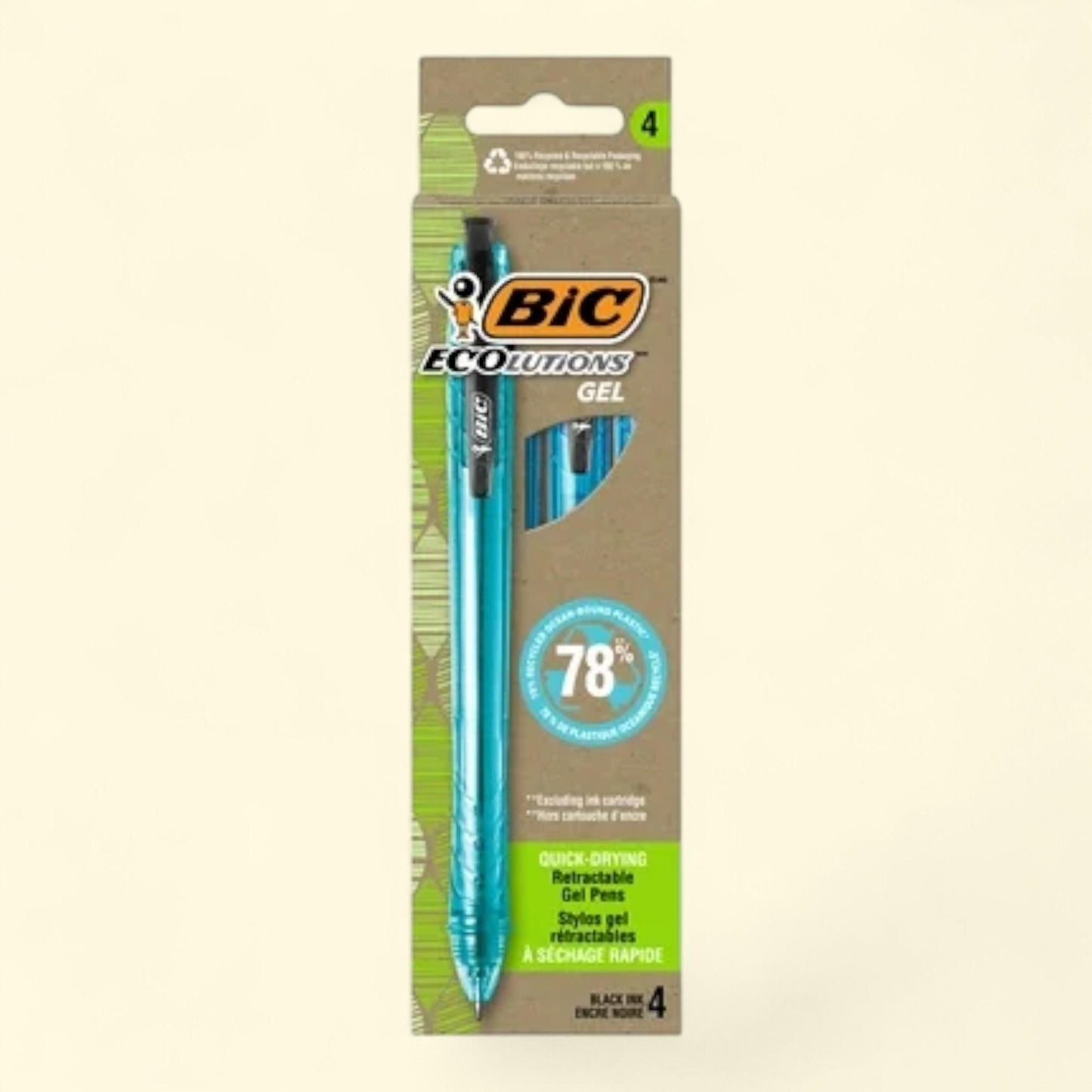 BIC Ecolutions Gel Pens, Medium Point, 1.0mm, Black Ink, 4 Count
