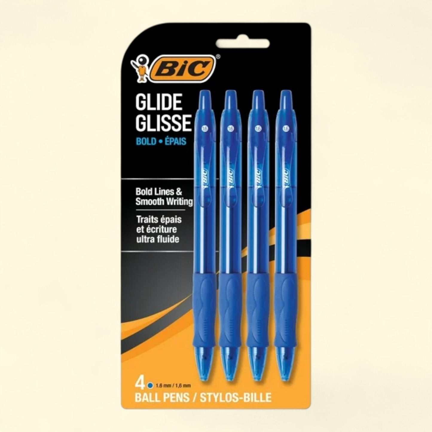 BIC Glide Retractable Ball Point Pen, Bold Point, Blue Ink, 4 Count