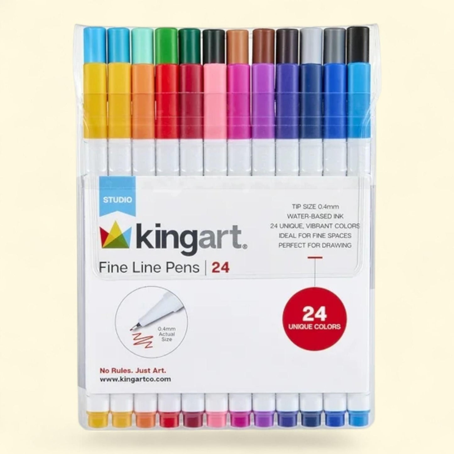 KINGART Fine Line Color Ink Pens, 24pc, Size 04 mm