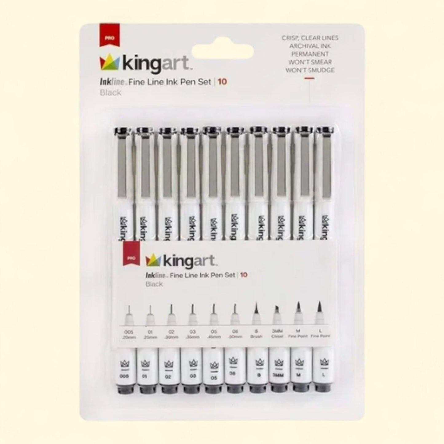 KINGART Inkline Art & Graphic Pens, Fine Line, 10 Count