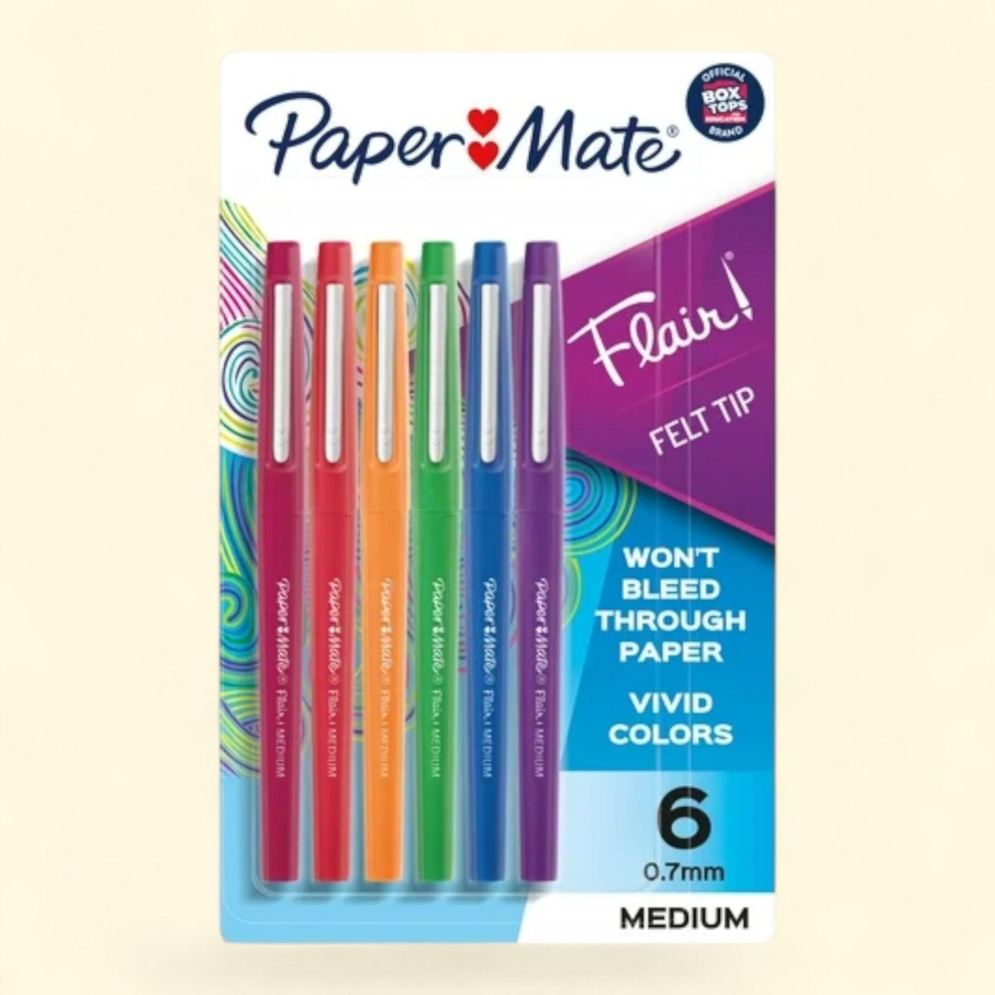 Paper Mate Flair Felt Tip Pens, Medium Point 0.7mm, 6 Count