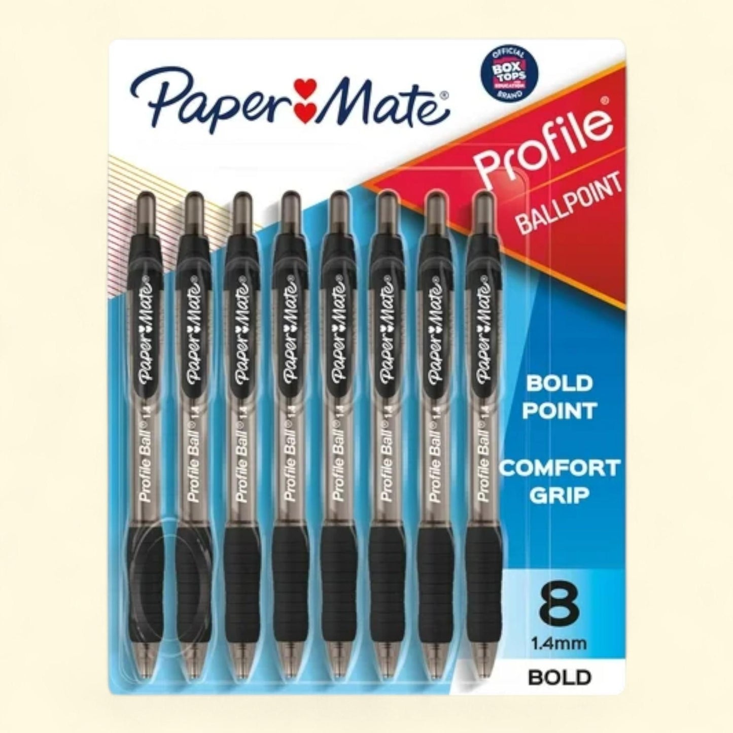 Paper Mate Profile Ballpoint Pens, 1.4 mm, Black, 8 Count