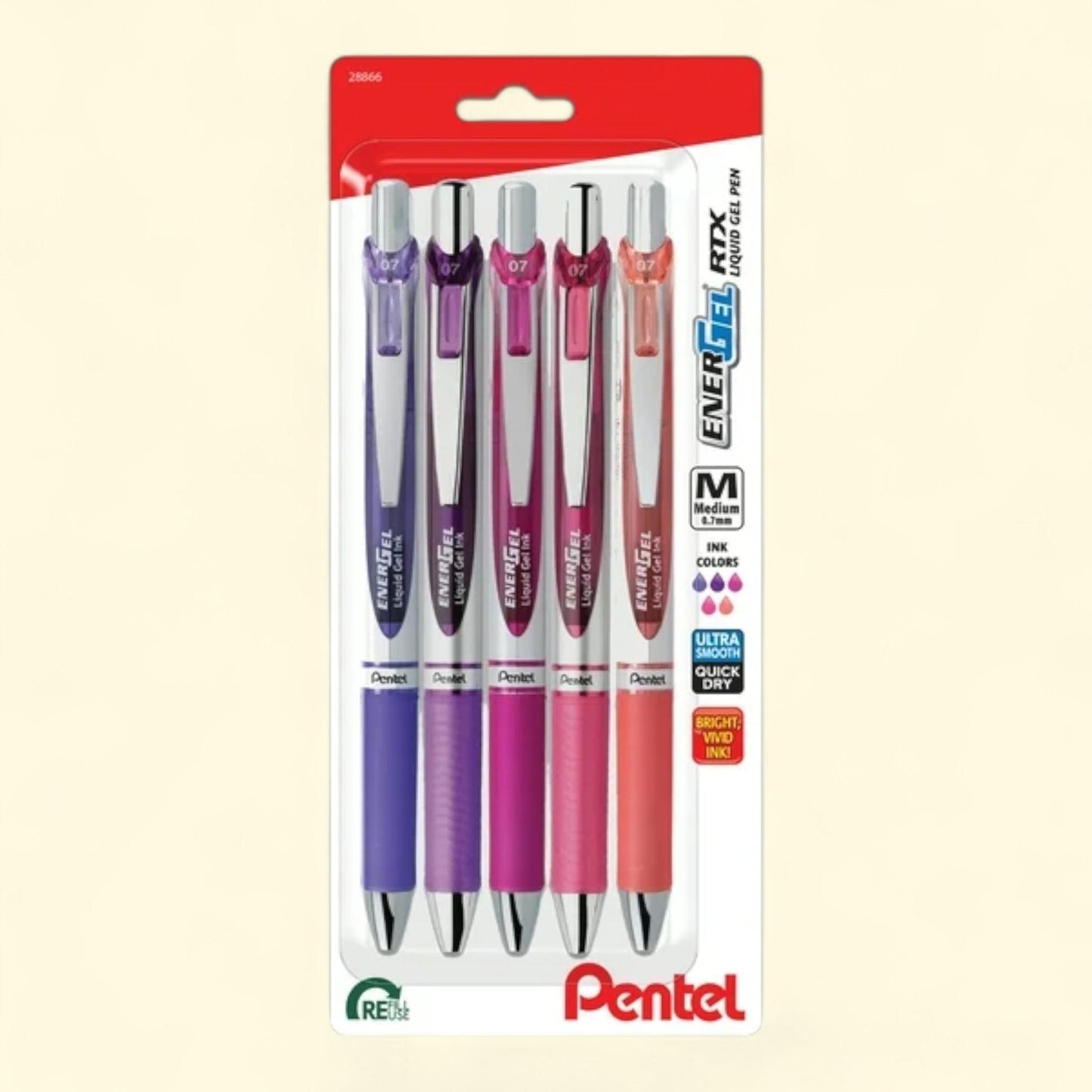 Pentel EnerGel RTX Gel Ink Pens, 0.7mm, 5 Pack