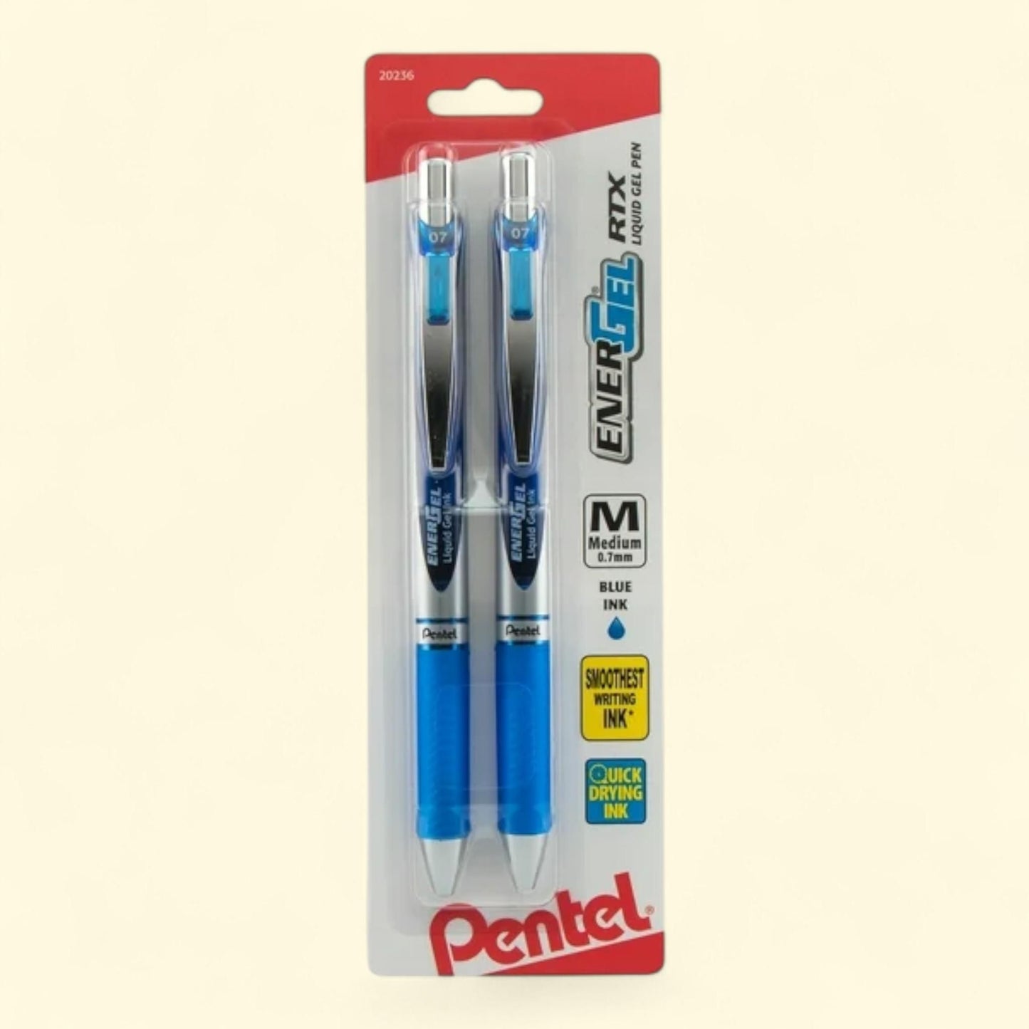 Pentel EnerGel RTX Gel Pen, 0.7mm, Blue Ink, 2 Each