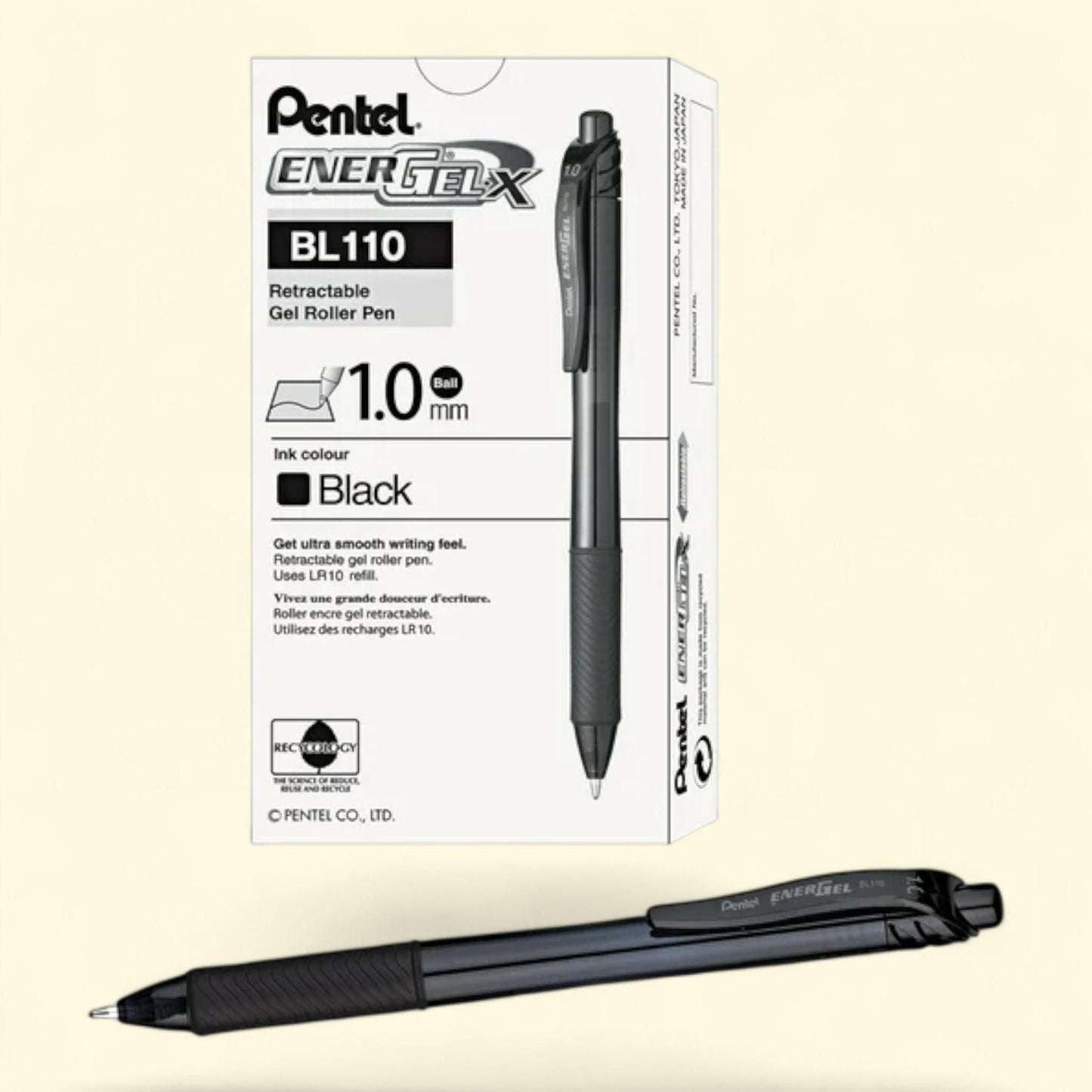 Pentel EnerGel-X Roller Gel Pen, 1mm, Black, Dozen