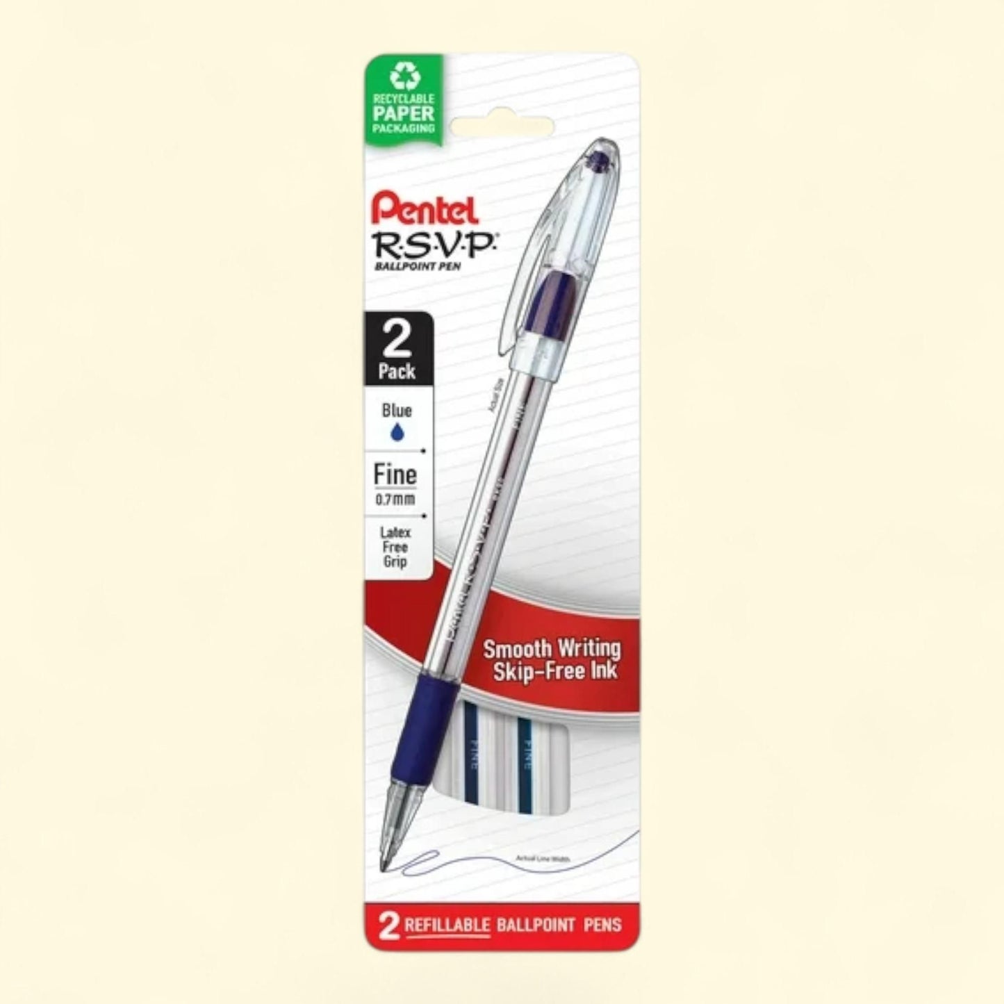 Pentel RSVP Ballpoint Pens, Fine Point, 0.7mm, Blue Ink, Pack of 2