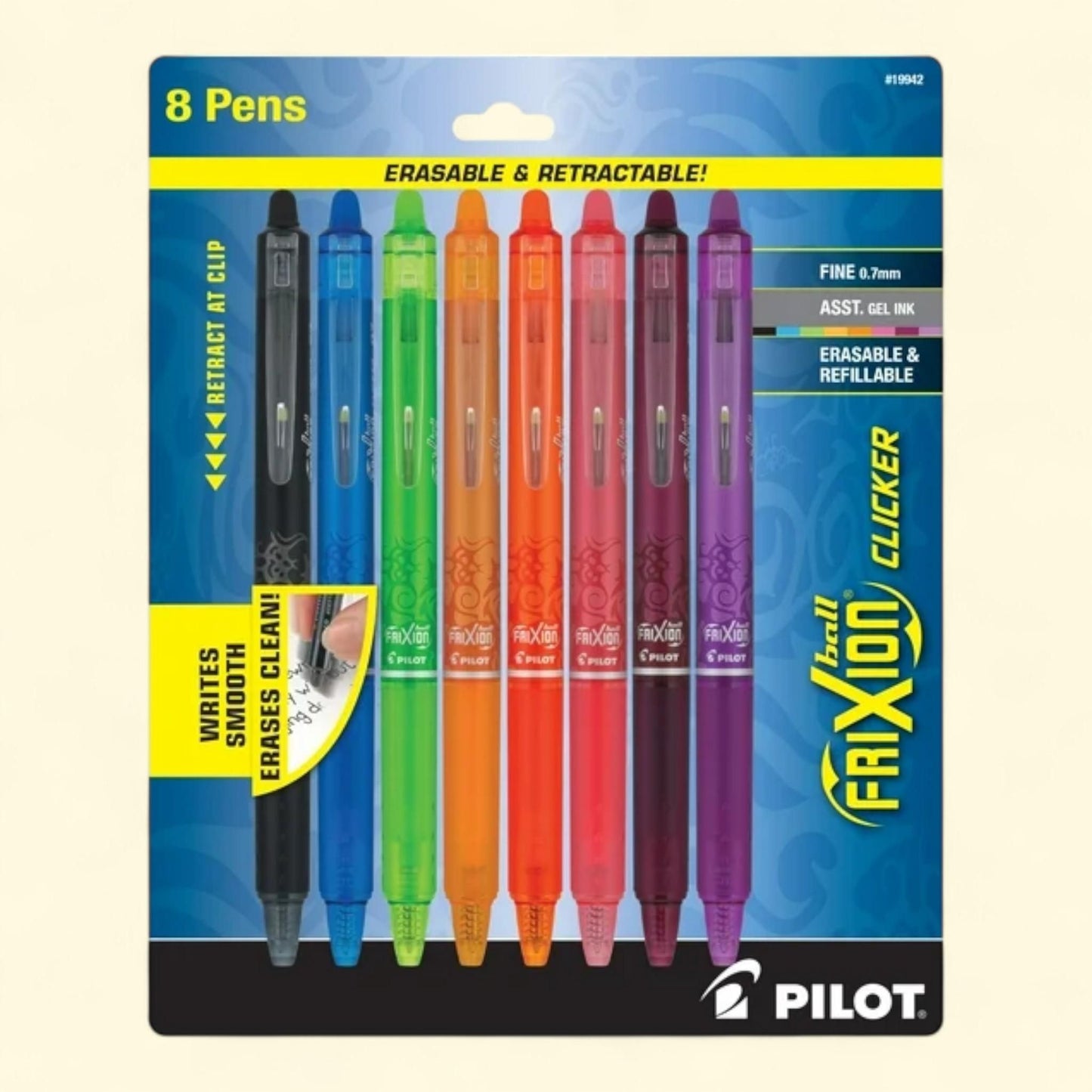 Pilot FriXion Clicker Gel Ink Pens, Fine Point, 0.7mm, 8 Count