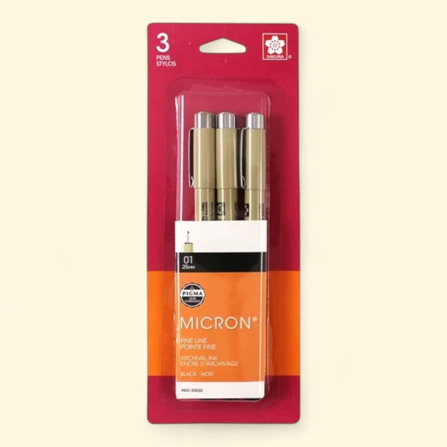 Sakura Pigma Micron Fineliner Pens, 01 Tip Size, 3 Pk