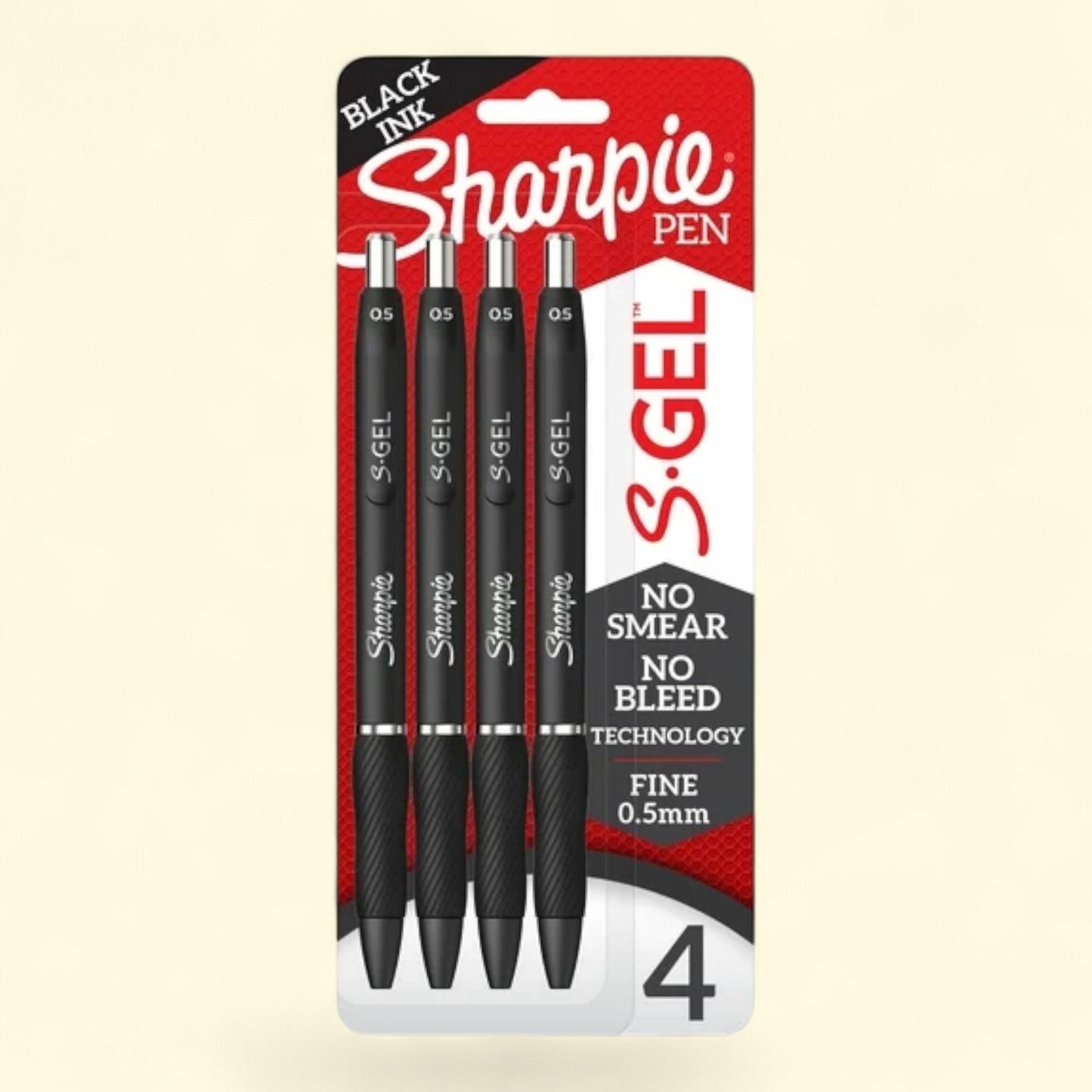 Sharpie S-Gel Pens, 0.5 mm, Black, 4 Pack