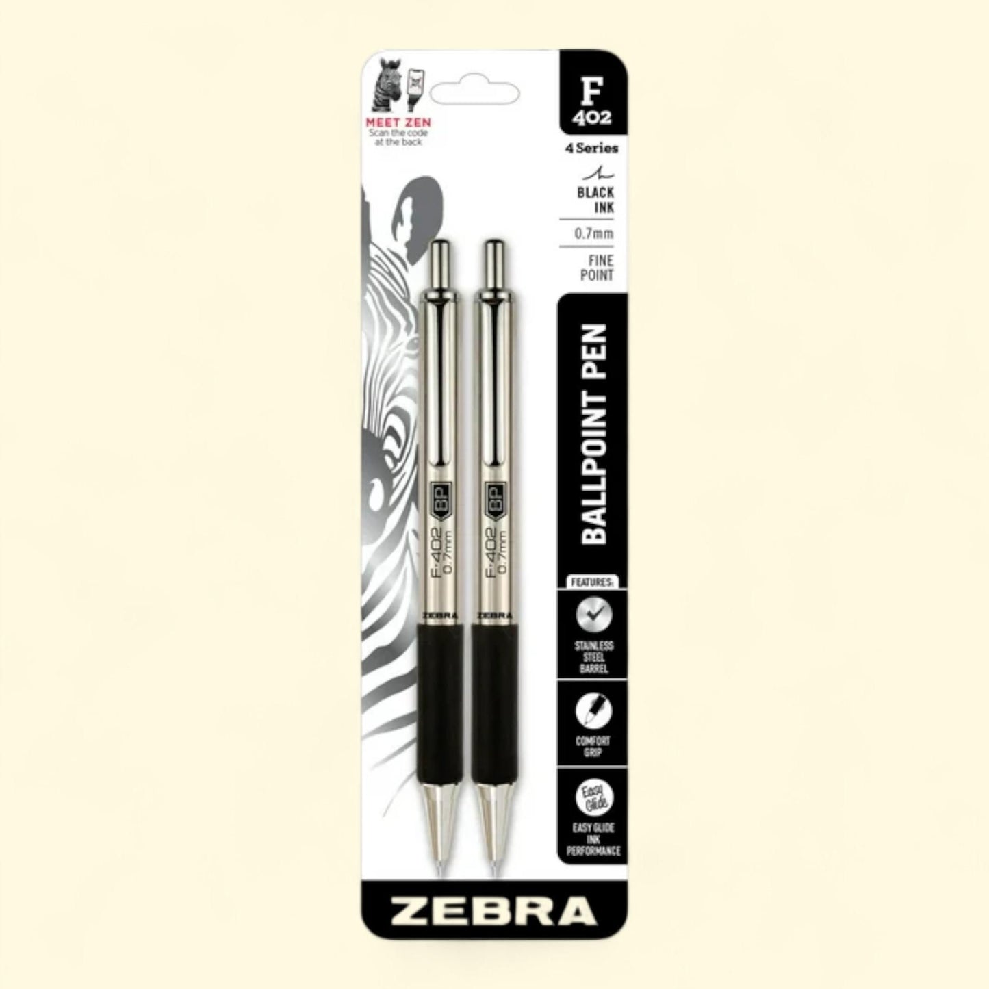 Zebra F-402 Ballpoint Pen, 0.7mm, Black Ink