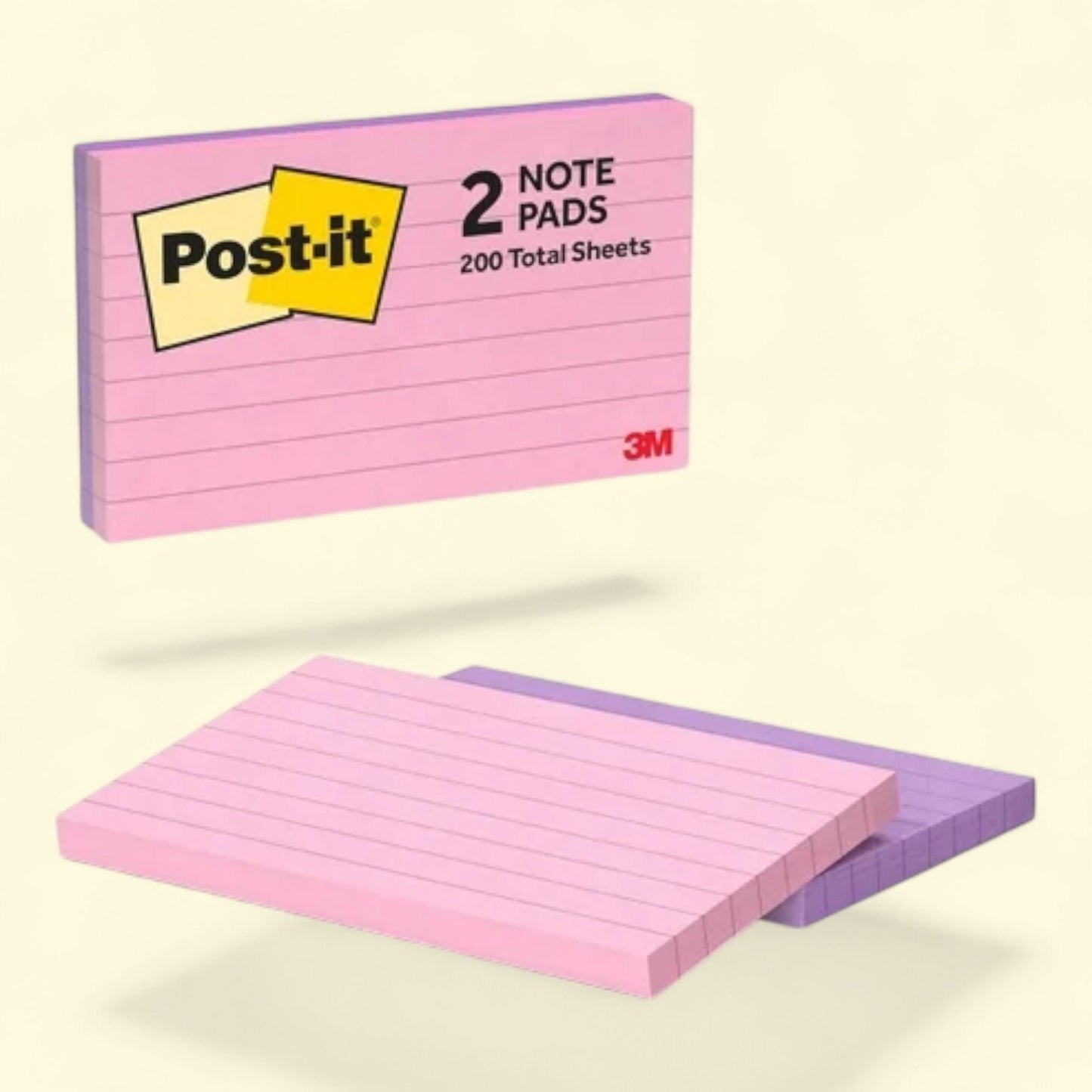 Post-it Notes, Lined, 3 in x 5 in, Pink and Lilac, 2 Pads