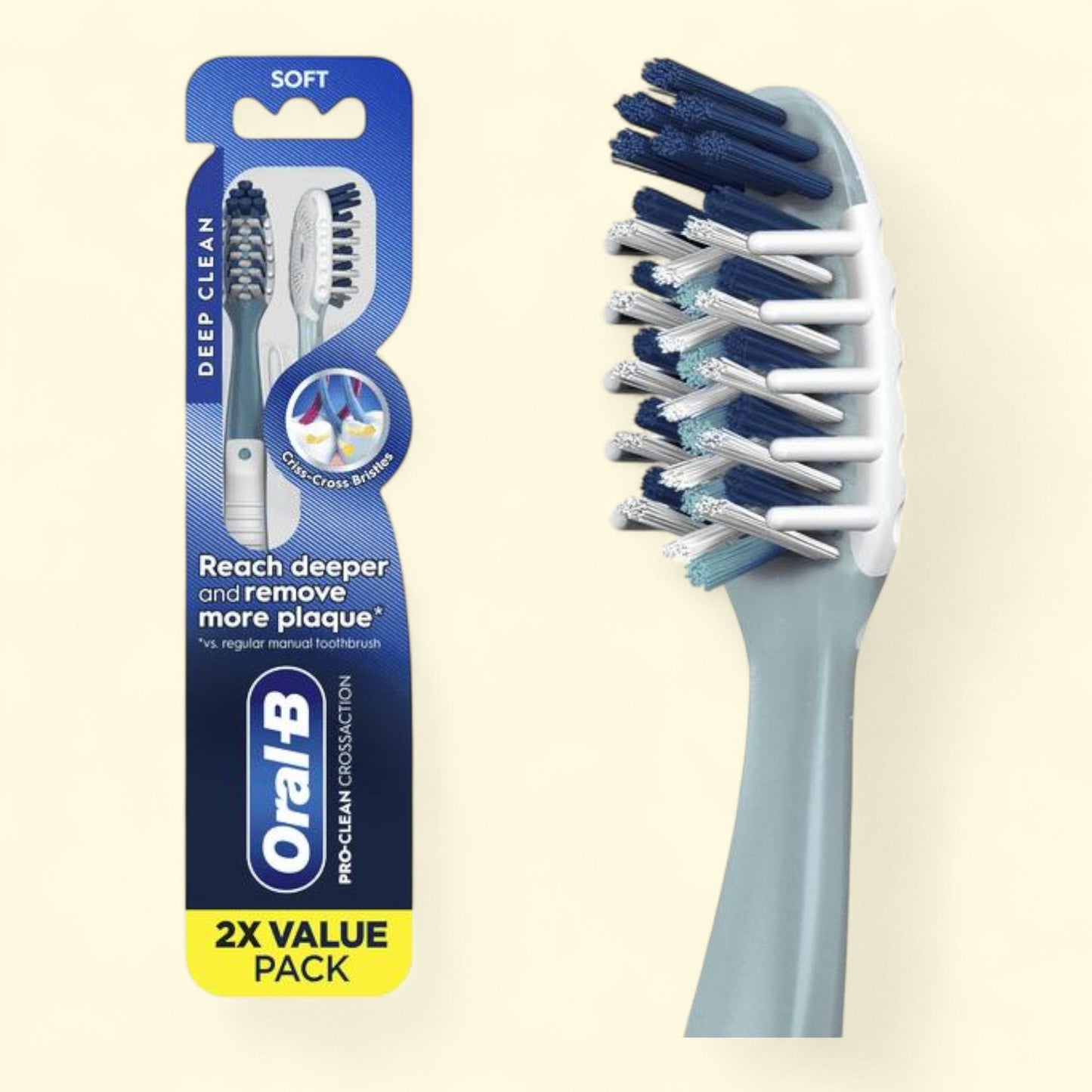 Oral-B Pro Clean Cross Action Toothbrushes, Soft, 2 Count — authentic US product shipped worldwide by Treatspree