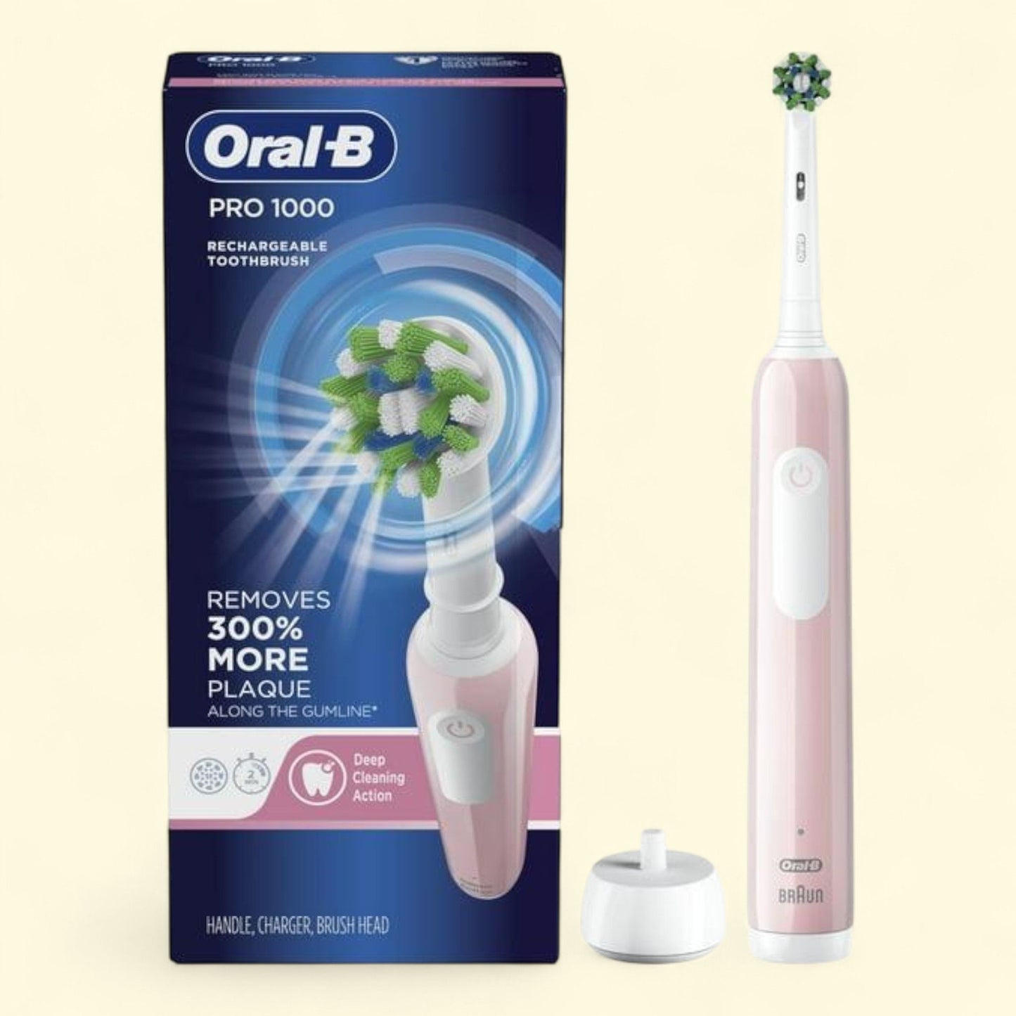 Oral-B Pro 1000 Rechargeable Electric Toothbrush, Pink, Adults and Children 3+