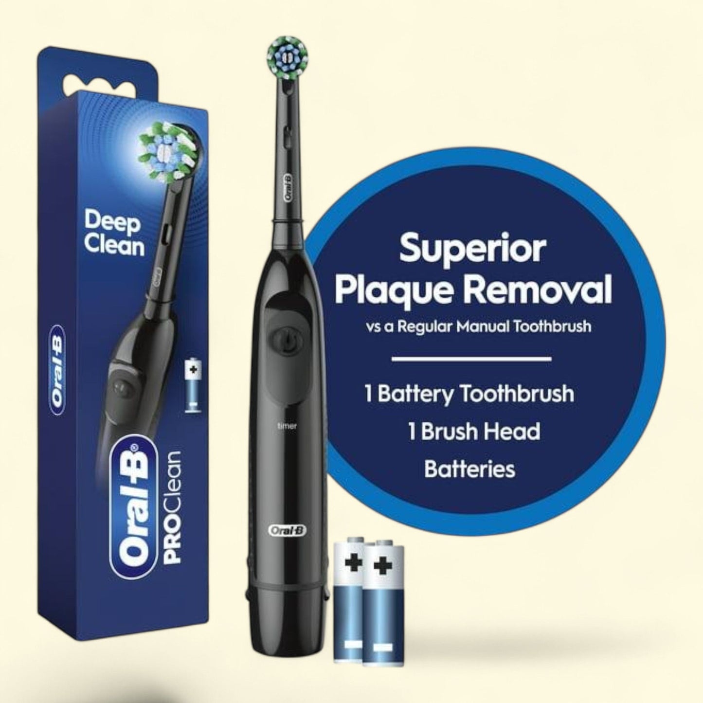 Oral-B ProClean CrossAction, Battery Powered Electric Toothbrush, Black, Adults and Children 3+
