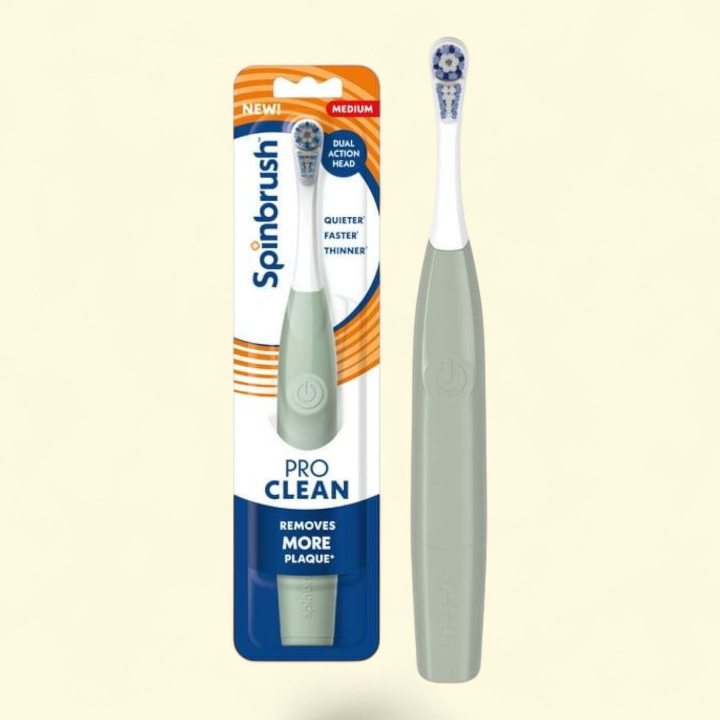 Spinbrush PRO CLEAN Electric Toothbrush, Medium Bristles, Sage Green