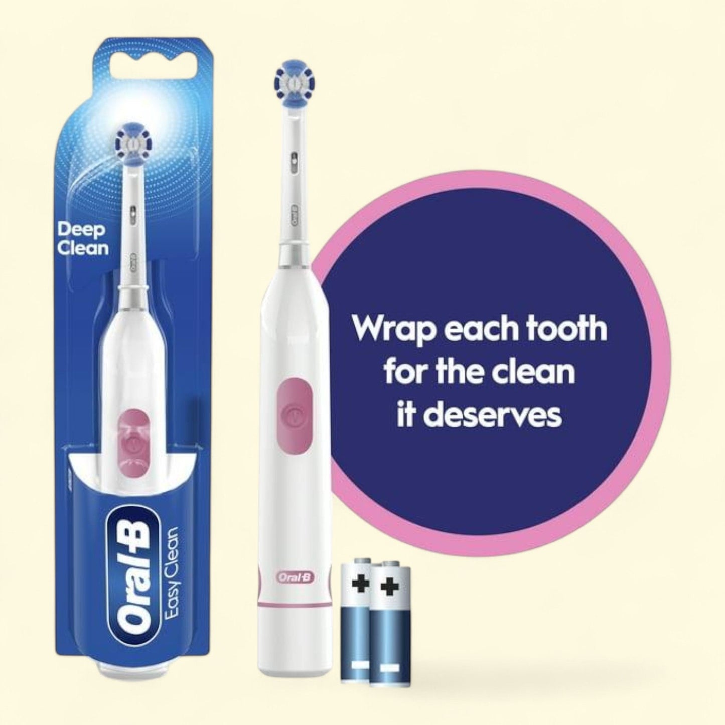 Oral-B Easy Clean Compact Head Electric Toothbrush, White, for Adults and Children 3+, Battery Powered, Size: Standard