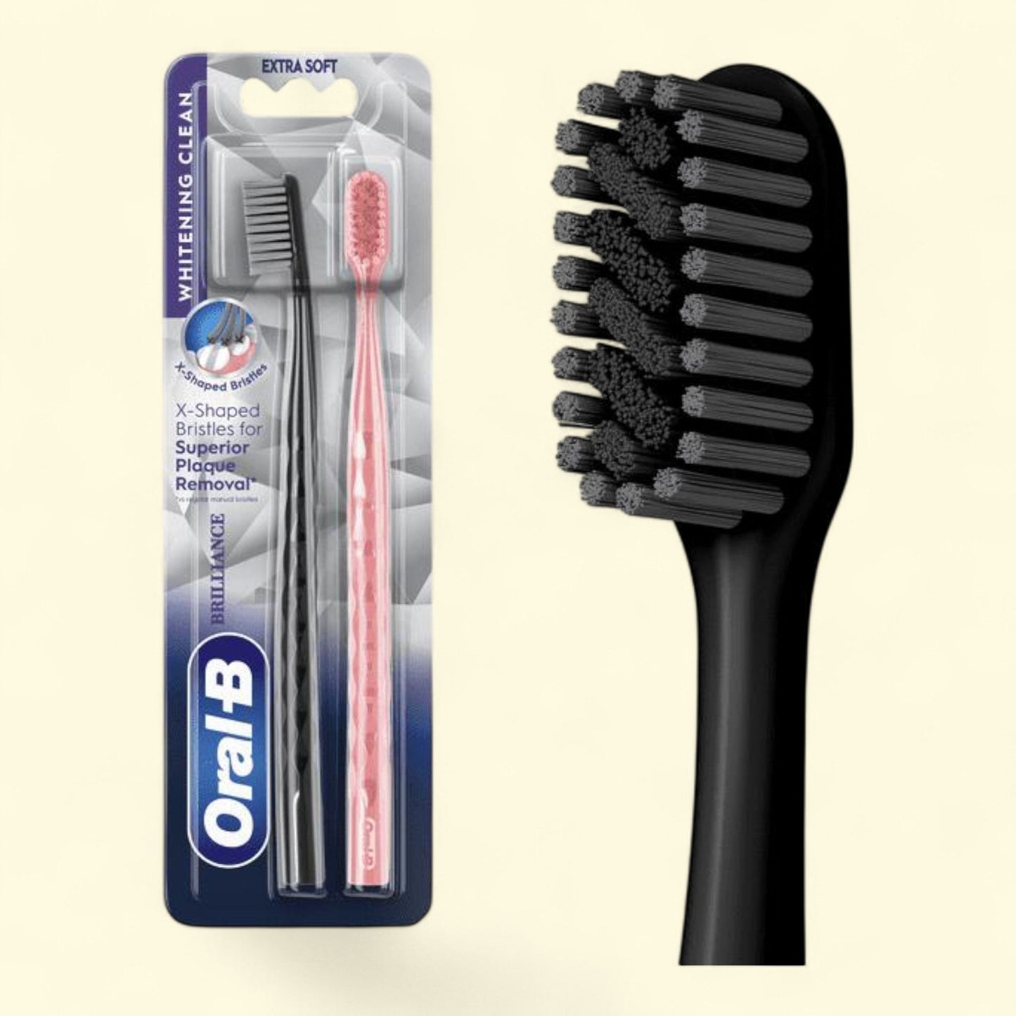 Oral-B Pro Whitening Brilliance Toothbrushes, Extra Soft, Black and Coral, 2 Count