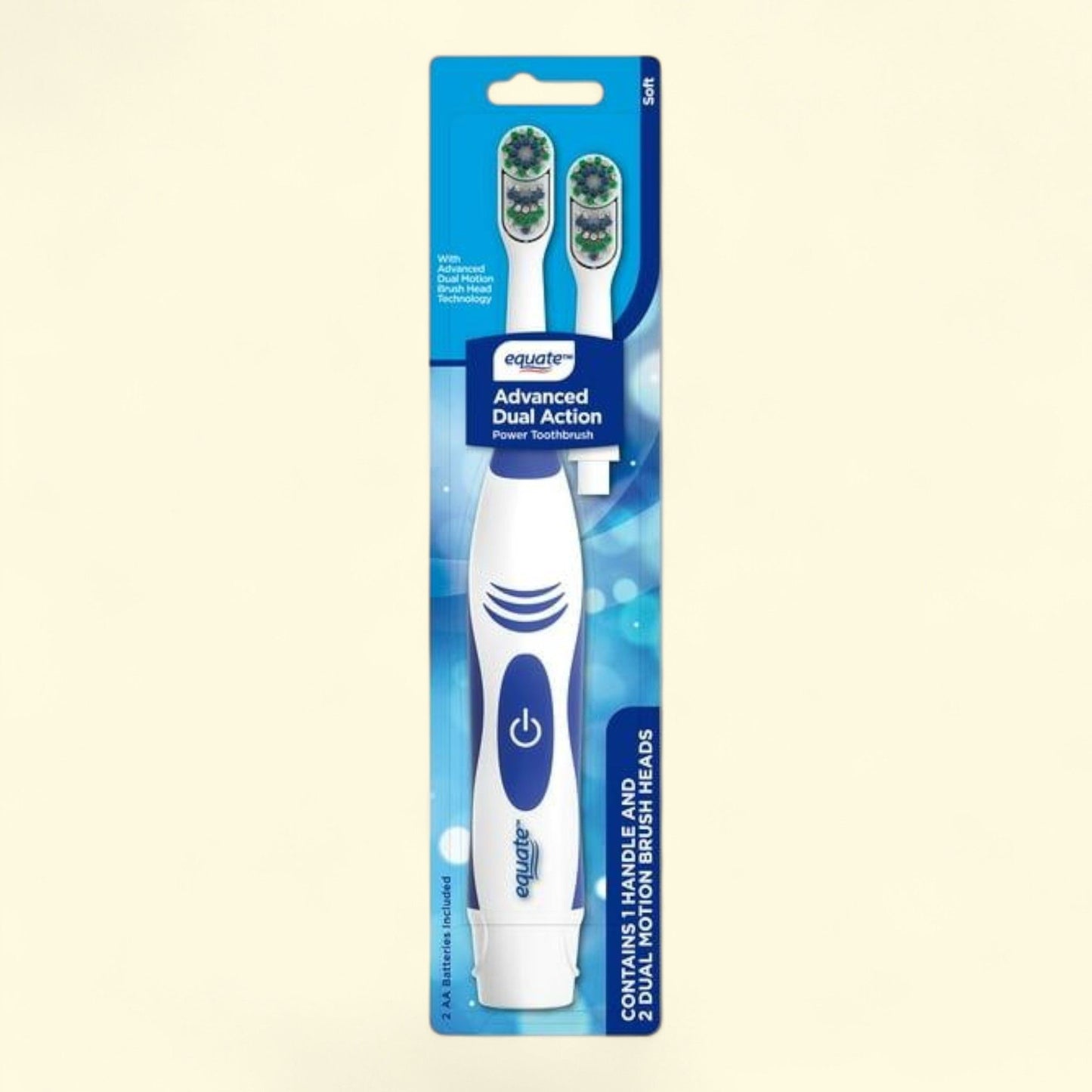 Equate Advanced Dual Action Battery Powered Toothbrush, 1 Brush, 2 Brush Heads