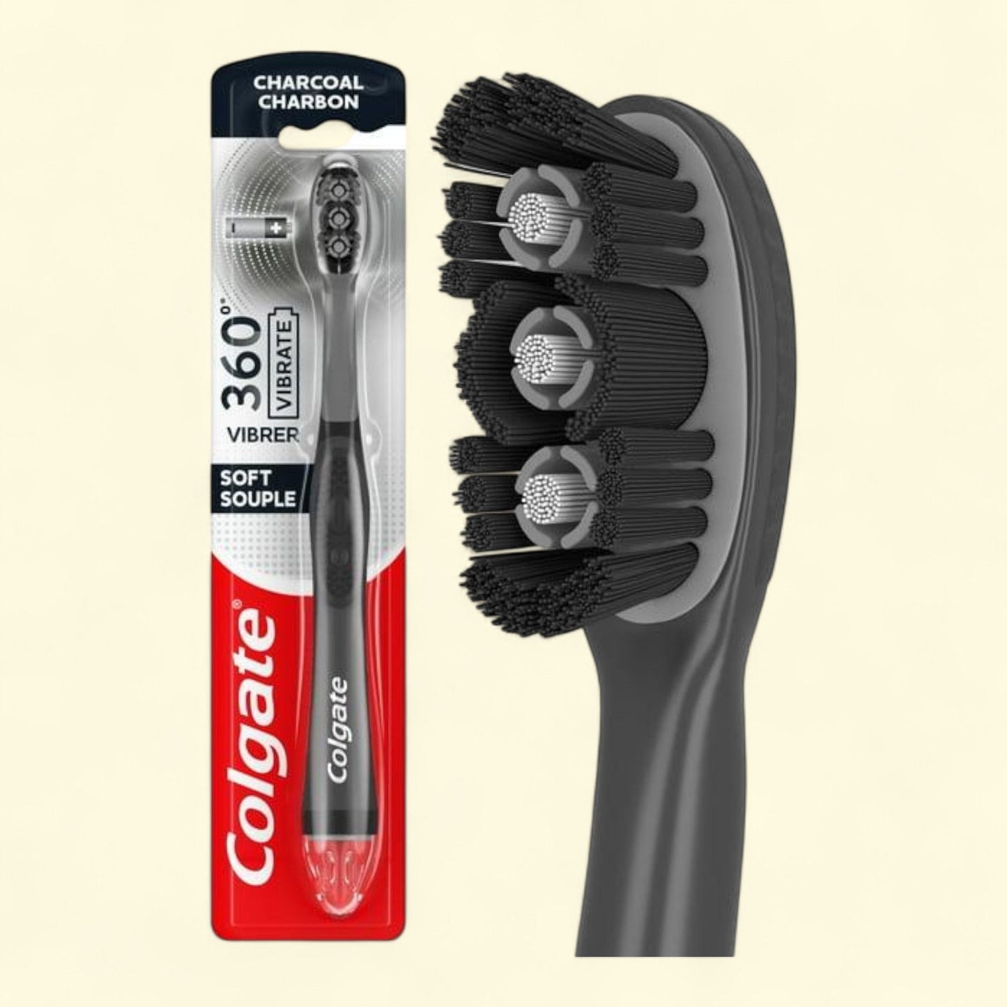 Colgate 360 Vibrate Charcoal Toothbrush, 1 AAA Battery Included