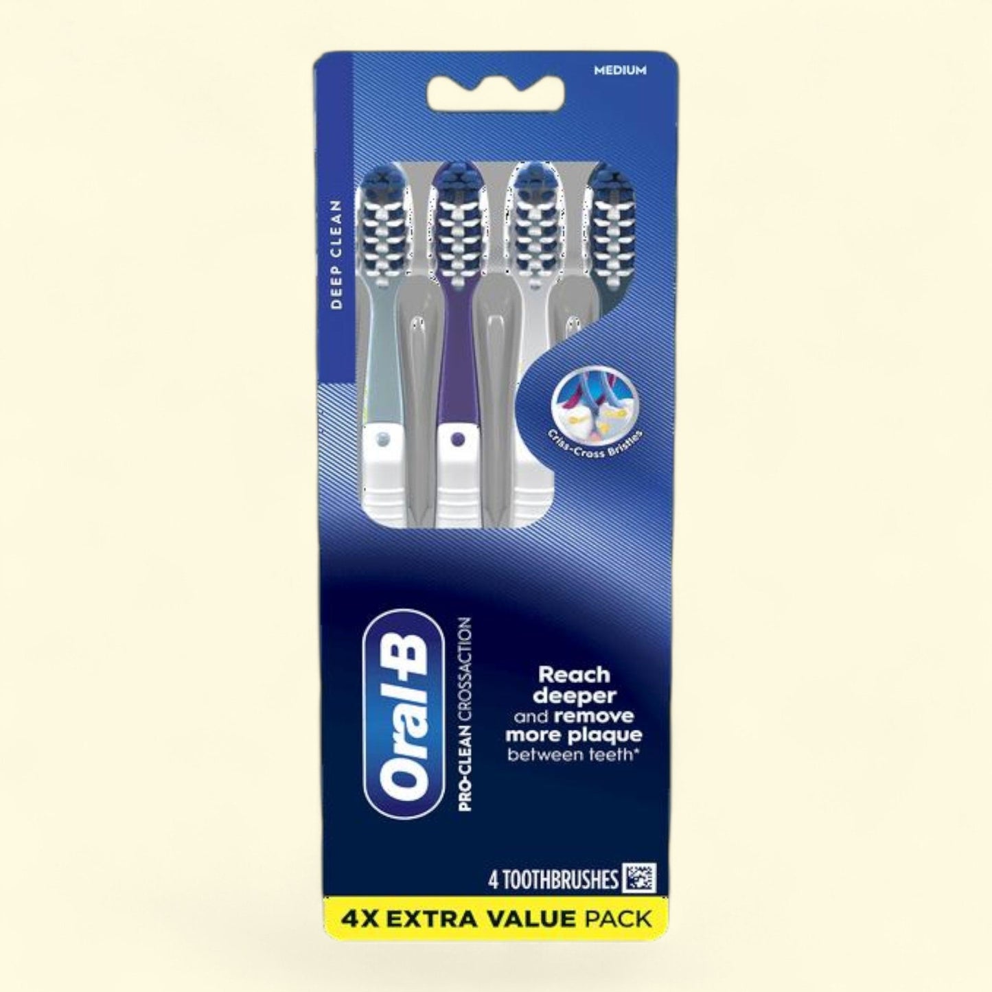 Oral-B Pro Clean Cross Action Toothbrushes, Medium, 4 Count
