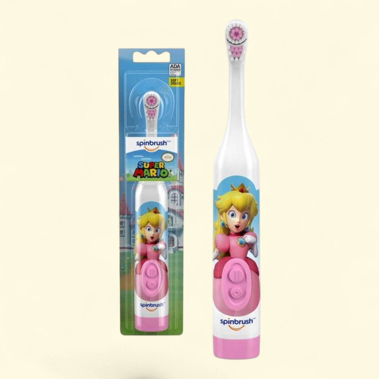 Princess Peach Kid’s Spinbrush Electric Toothbrush, Soft Bristles, Ages 3+