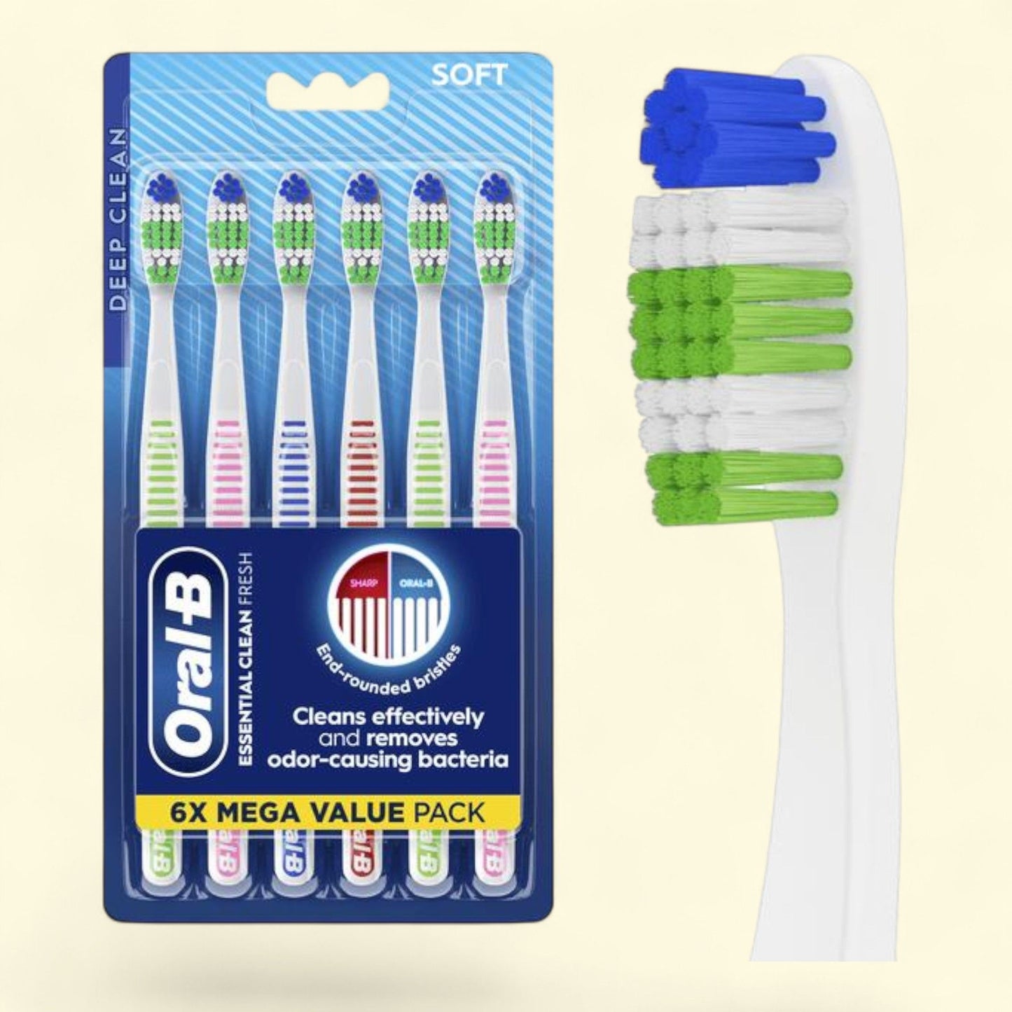 Oral-B Essential Clean Fresh Toothbrushes, Soft 6 count