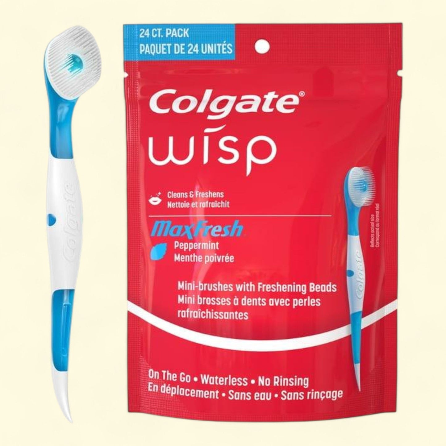 Colgate Max Fresh Wisp Disposable Mini Adult Manual Travel Toothbrushes, Peppermint, 24 Count