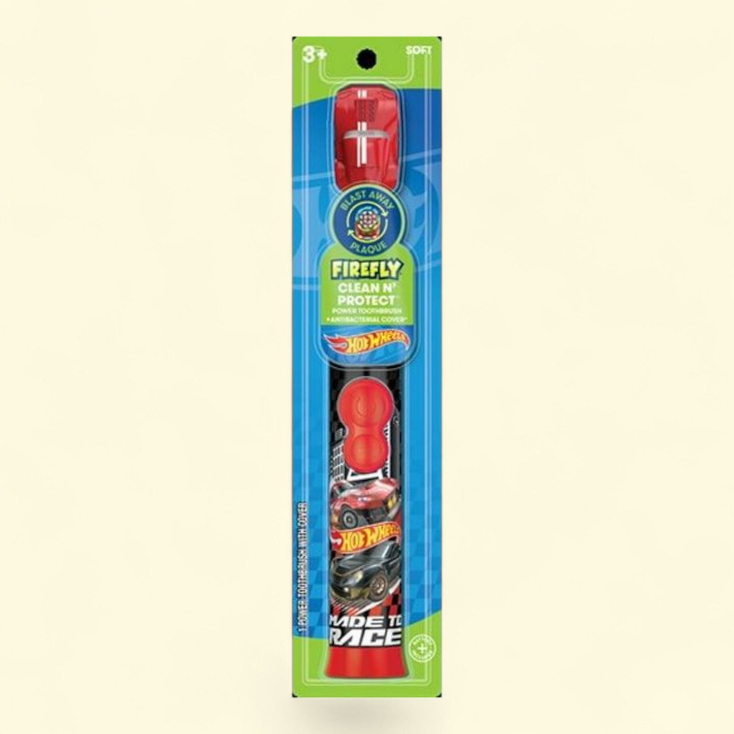 Firefly Power Toothbrush, Kids Hot Wheels, Soft Bristles, Antibacterial Cover, Clean N' Protect, Size: Kids