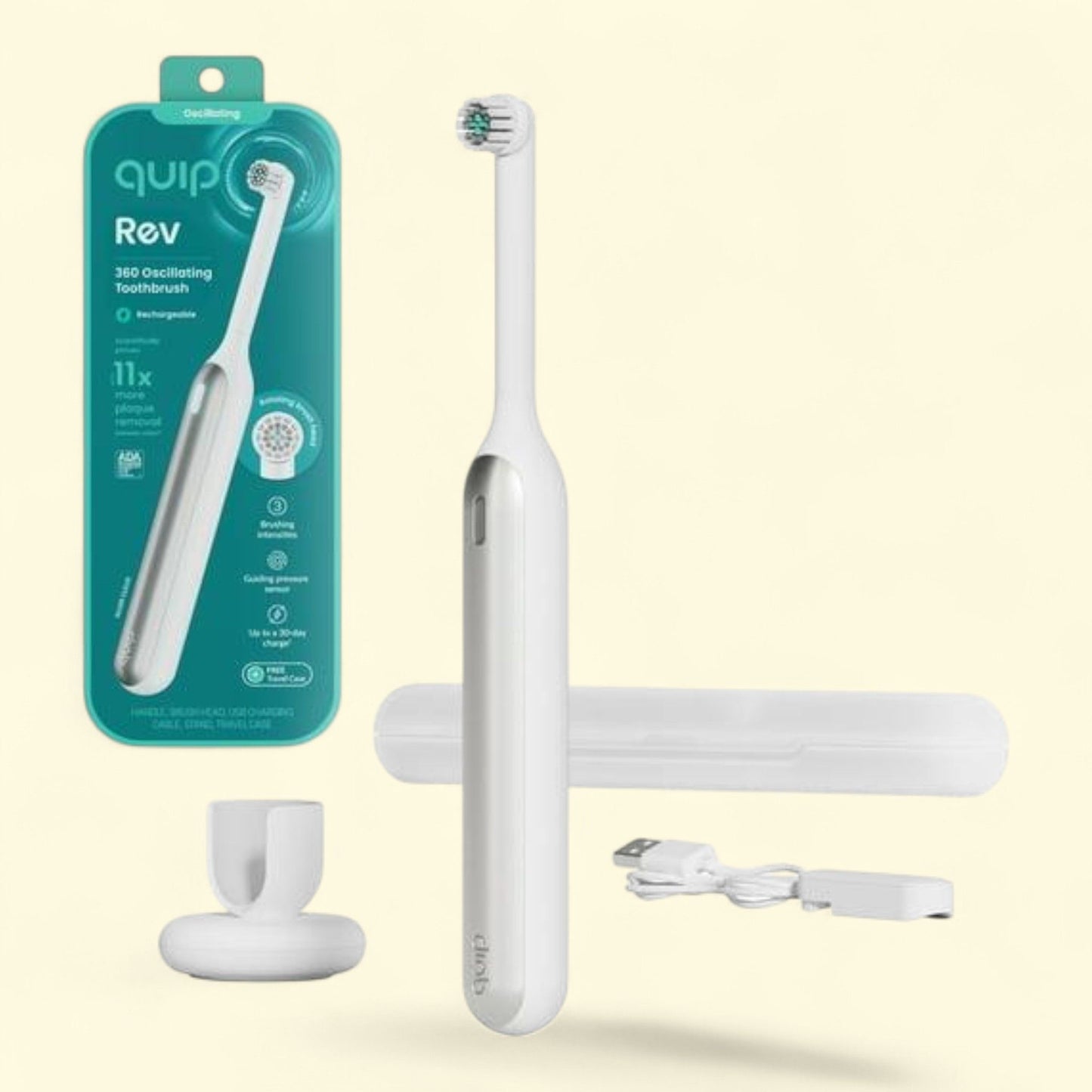 Quip Electric Toothbrush, Adult Compact Head, Silver Cloud