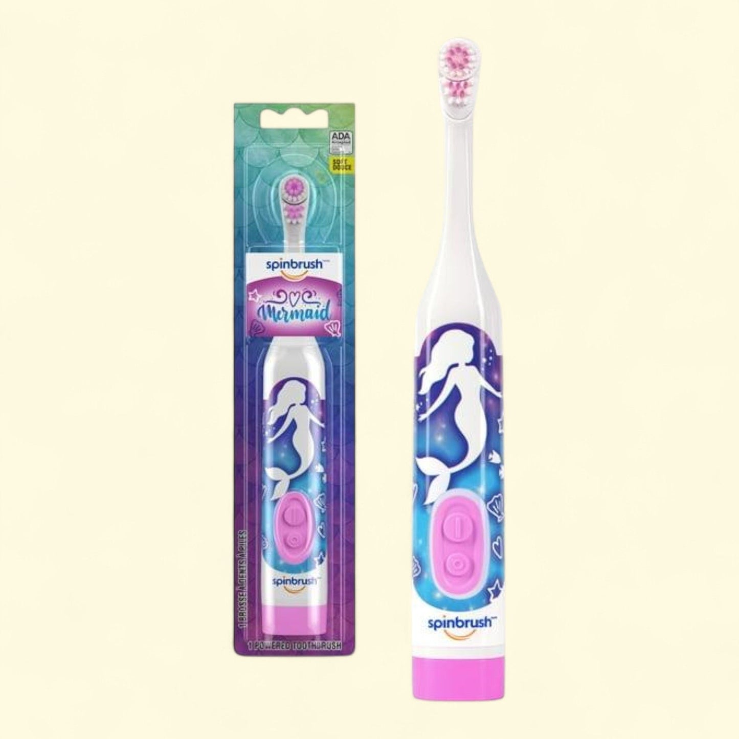 Mermaid Spinbrush Kids Electric Toothbrush, Battery-Powered, Soft Bristles, Ages 3+
