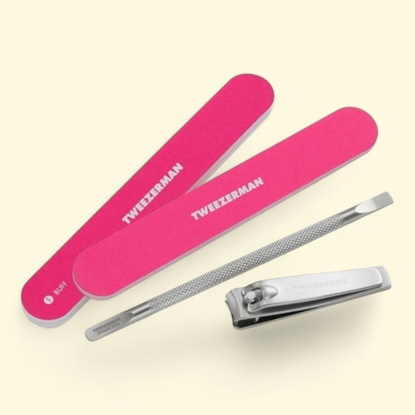 Tweezerman Manicure Set, Ultimate Neon Pink, Includes Nail Pushy, Clipper, Buffer, File