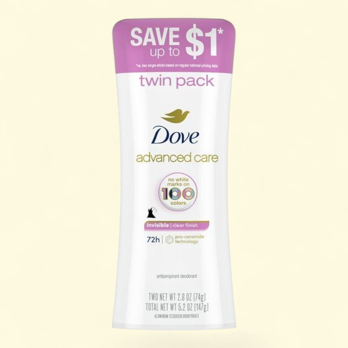 Dove Antiperspirant Deodorant Stick, 2.6 oz Twin Pack