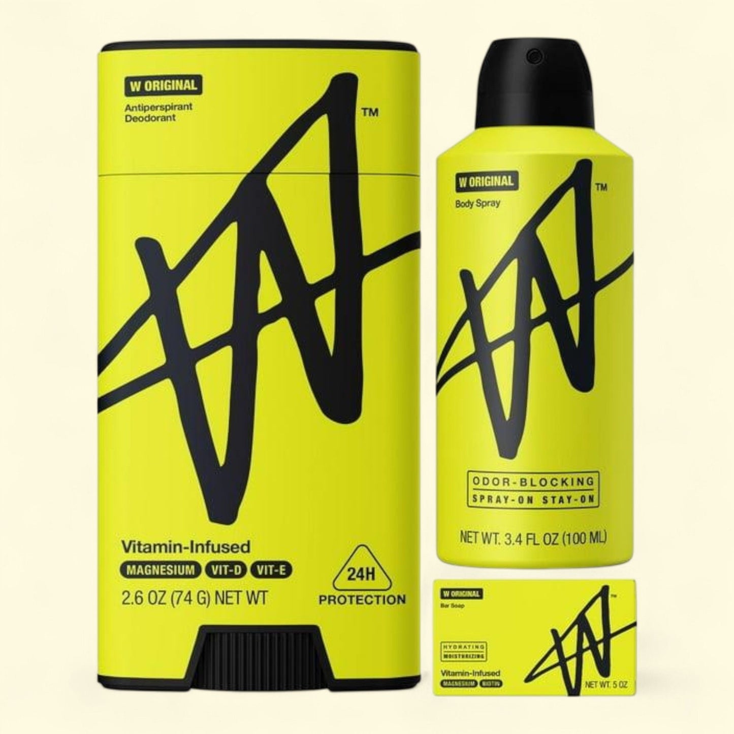 W by Jake Paul Original Scent Bundle: Deodorant + Body Spray + Soap Bar, Size 3.4 oz